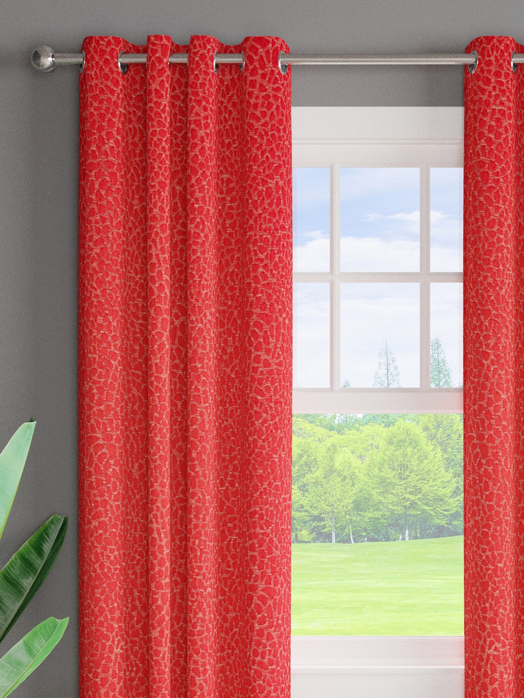 

Just Home Red 2-Pieces Jacquard Room Darkening Window Curtains