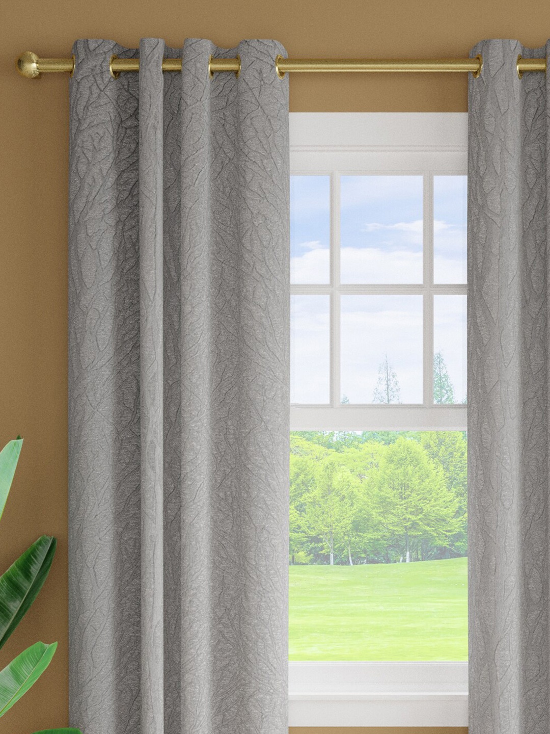 

Just Home Beige 2 Pieces Room Darkening Jacquard Window Curtains