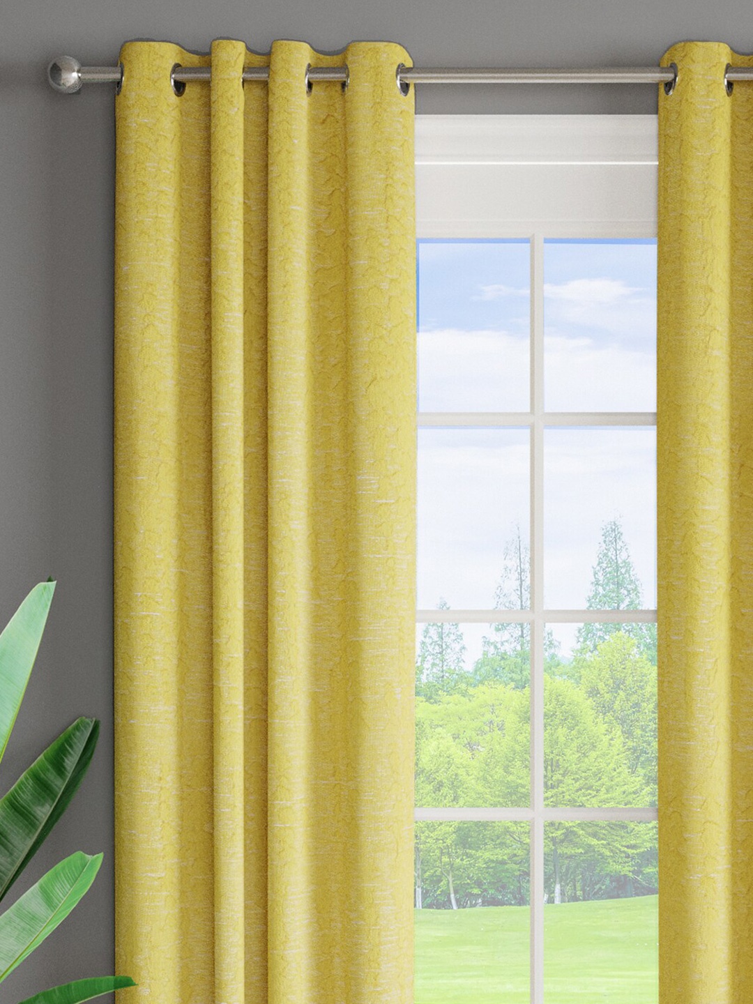 

Just Home Yellow 2-Pieces Jacquard Room Darkening Door Curtains