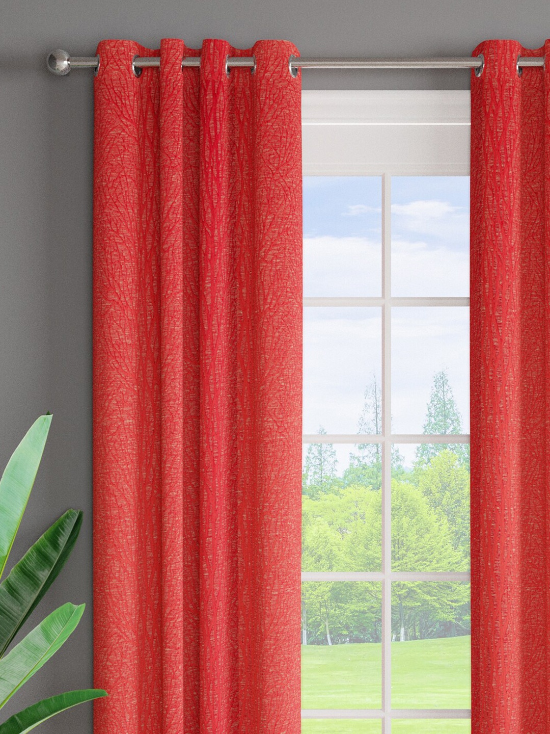 

Just Home 2 Pieces Red Textured Room Darkening Door Curtains