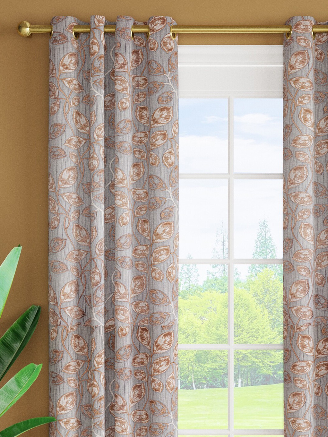 

Just Home Blue & Gold-Toned 2 Pieces Floral Room Darkening Jacquard Door Curtains