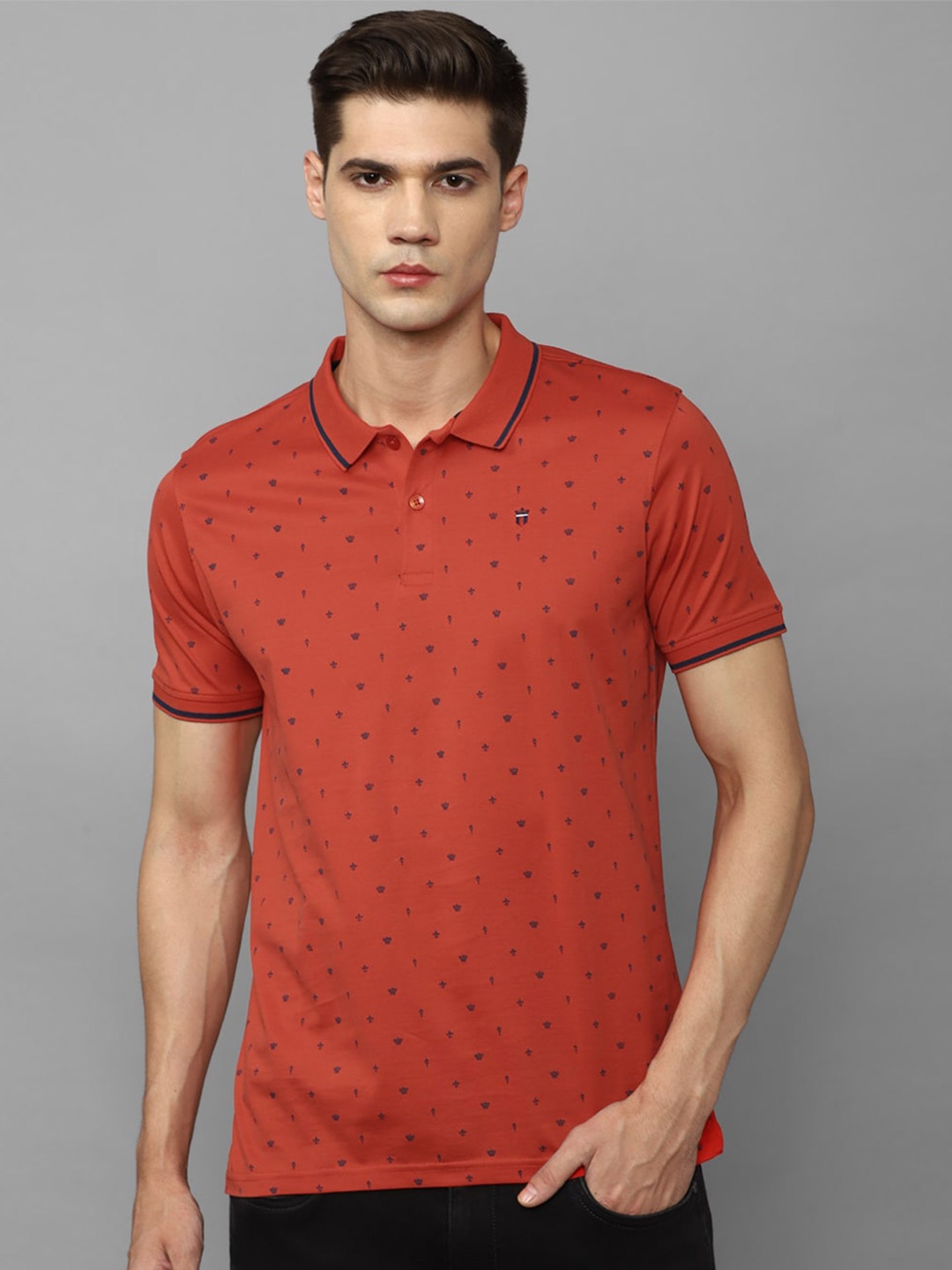 

Louis Philippe Sport Micro Ditsy Printed Polo Collar Slim Fit Pure Cotton T-shirt, Red