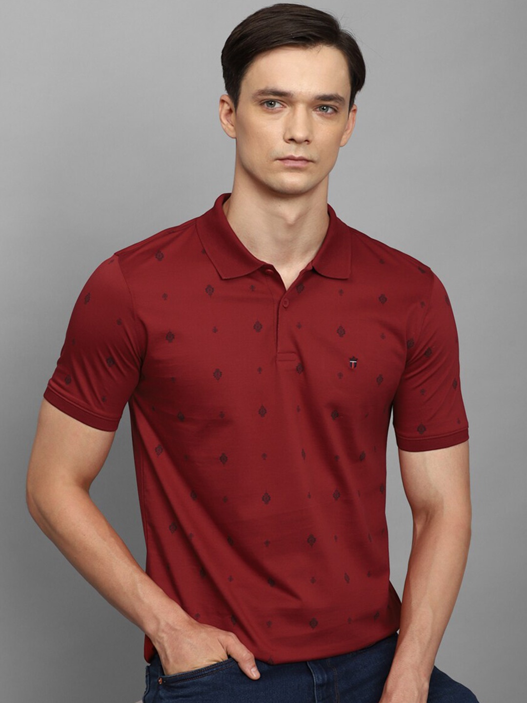 

Louis Philippe Sport Graphic Printed Polo Collar Slim Fit Pure Cotton T-shirt, Maroon