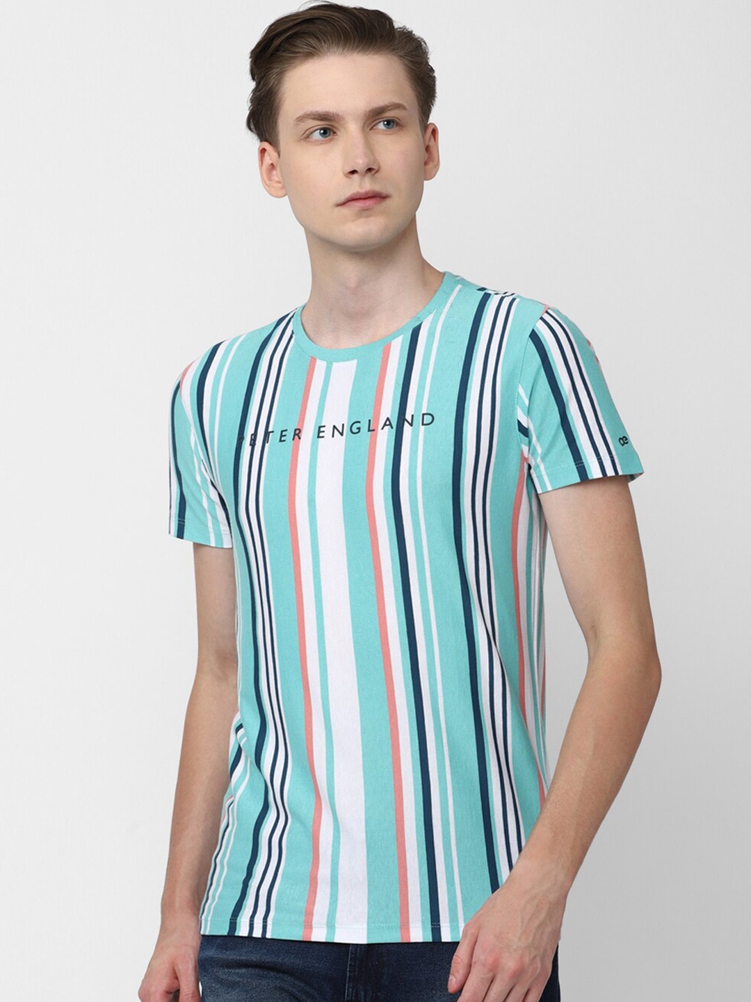 

Peter England Casuals Striped Slim Fit T-shirt, Blue