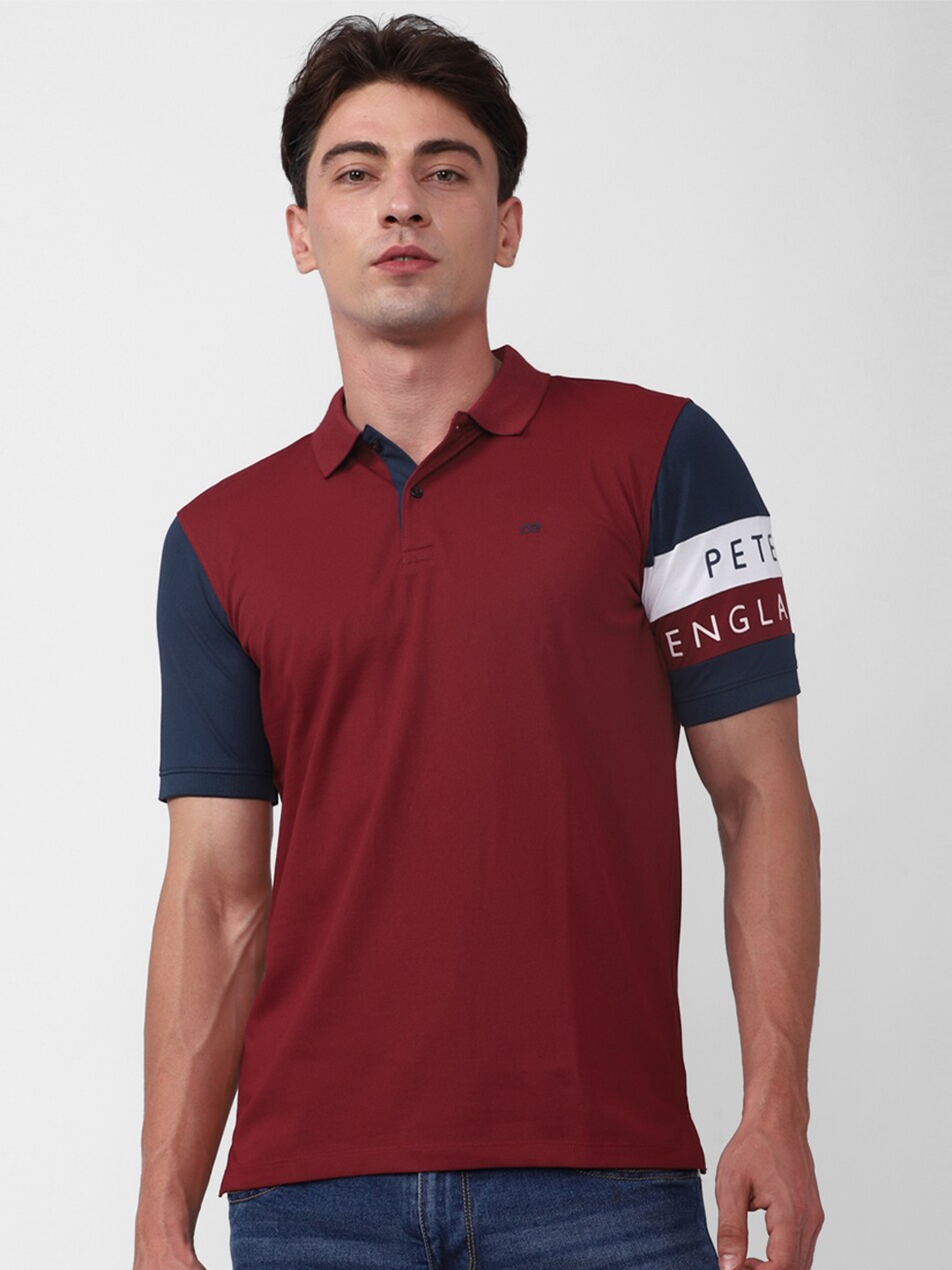 

Peter England Casuals Colourblocked Polo Collar T-shirt, Maroon