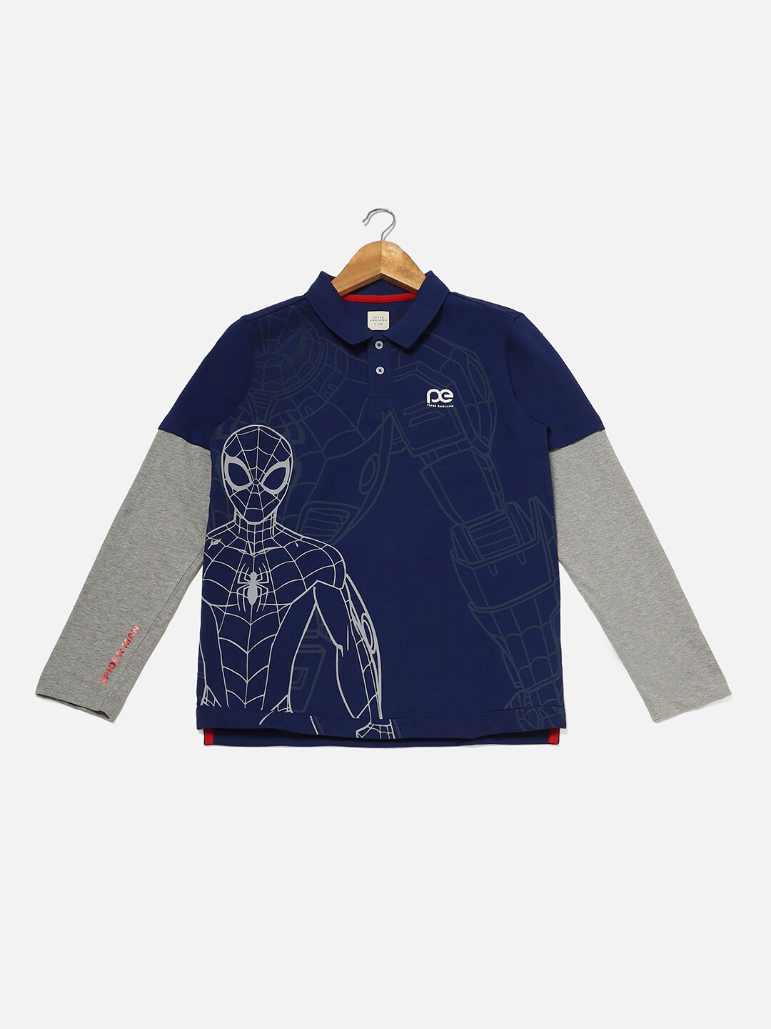 

Peter England Boys Spider Man Printed Polo Collar Pure Cotton T-shirt, Blue