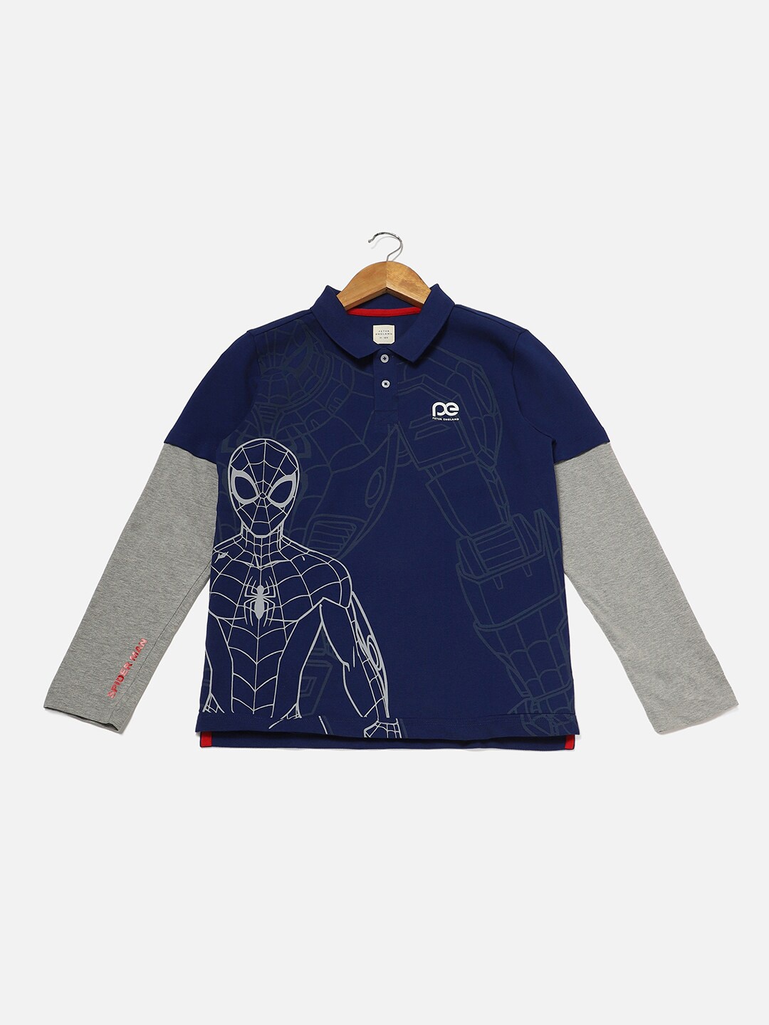

Peter England Boys Spider Man Printed Polo Collar Pure Cotton T-shirt, Blue