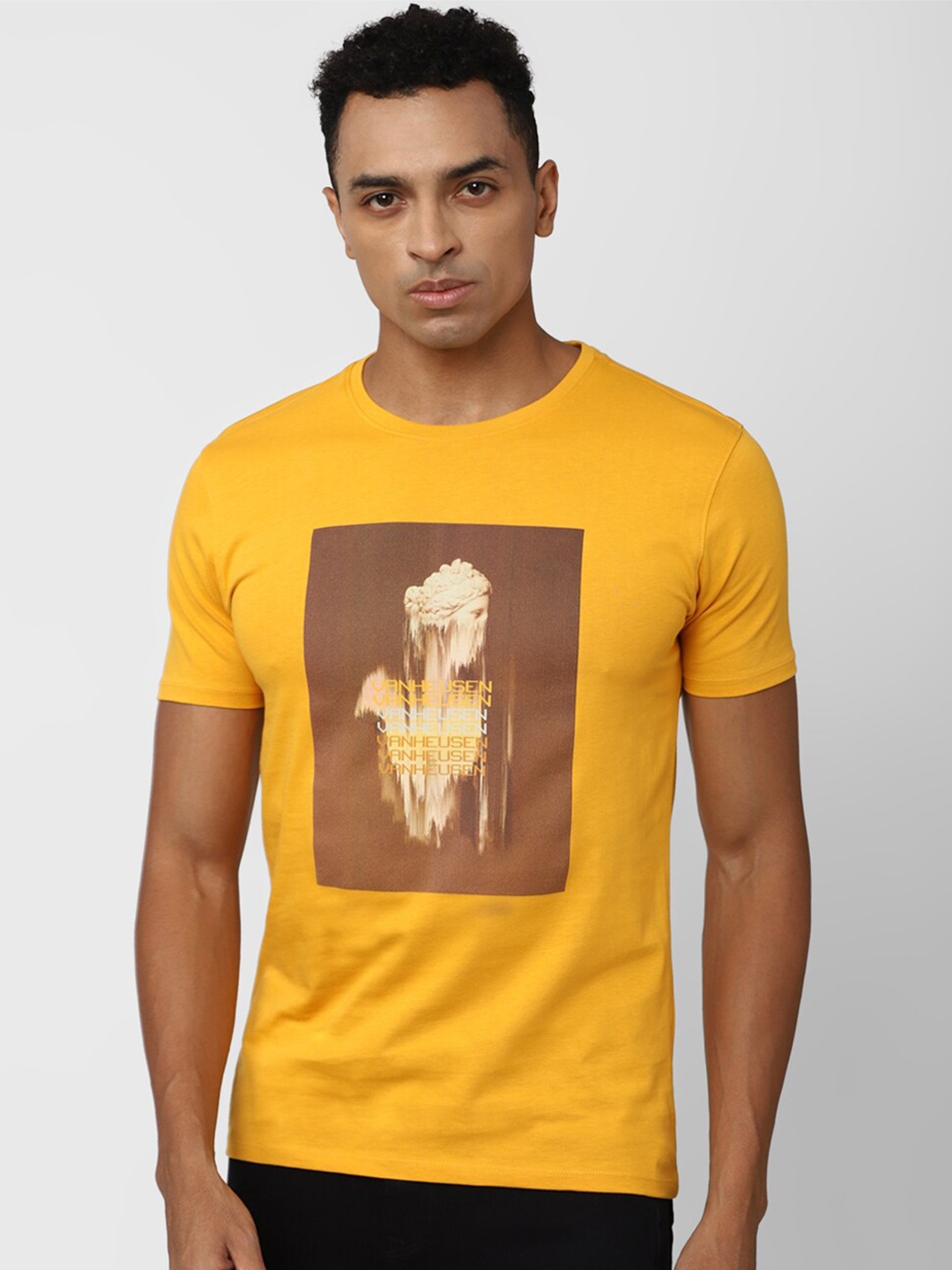 

V Dot People & places Printed Slim Fit Pure Cotton T-shirt, Yellow