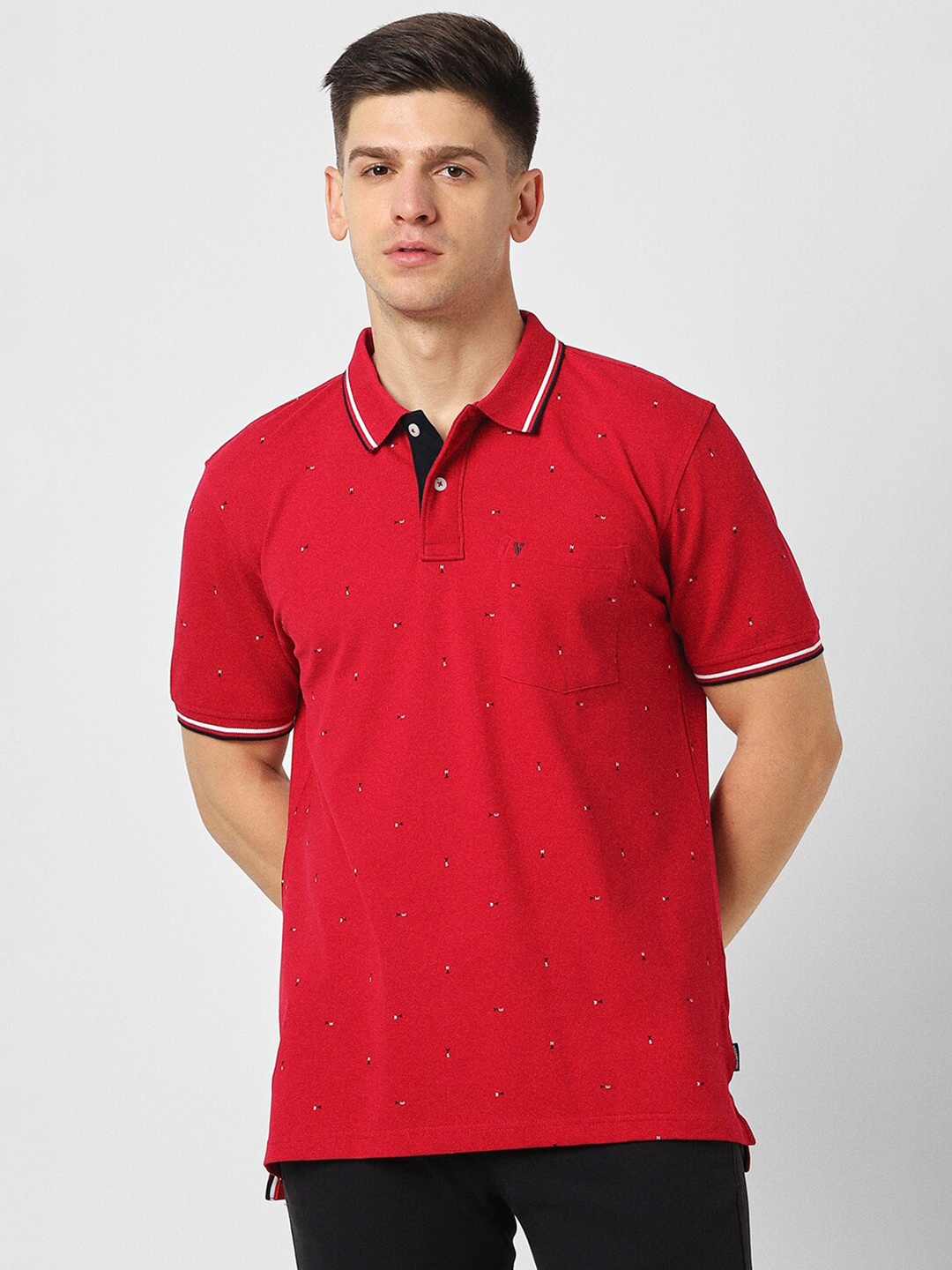 

Van Heusen Sport Geometric Printed Polo Collared Regular Pure Cotton Fit T-shirt, Red