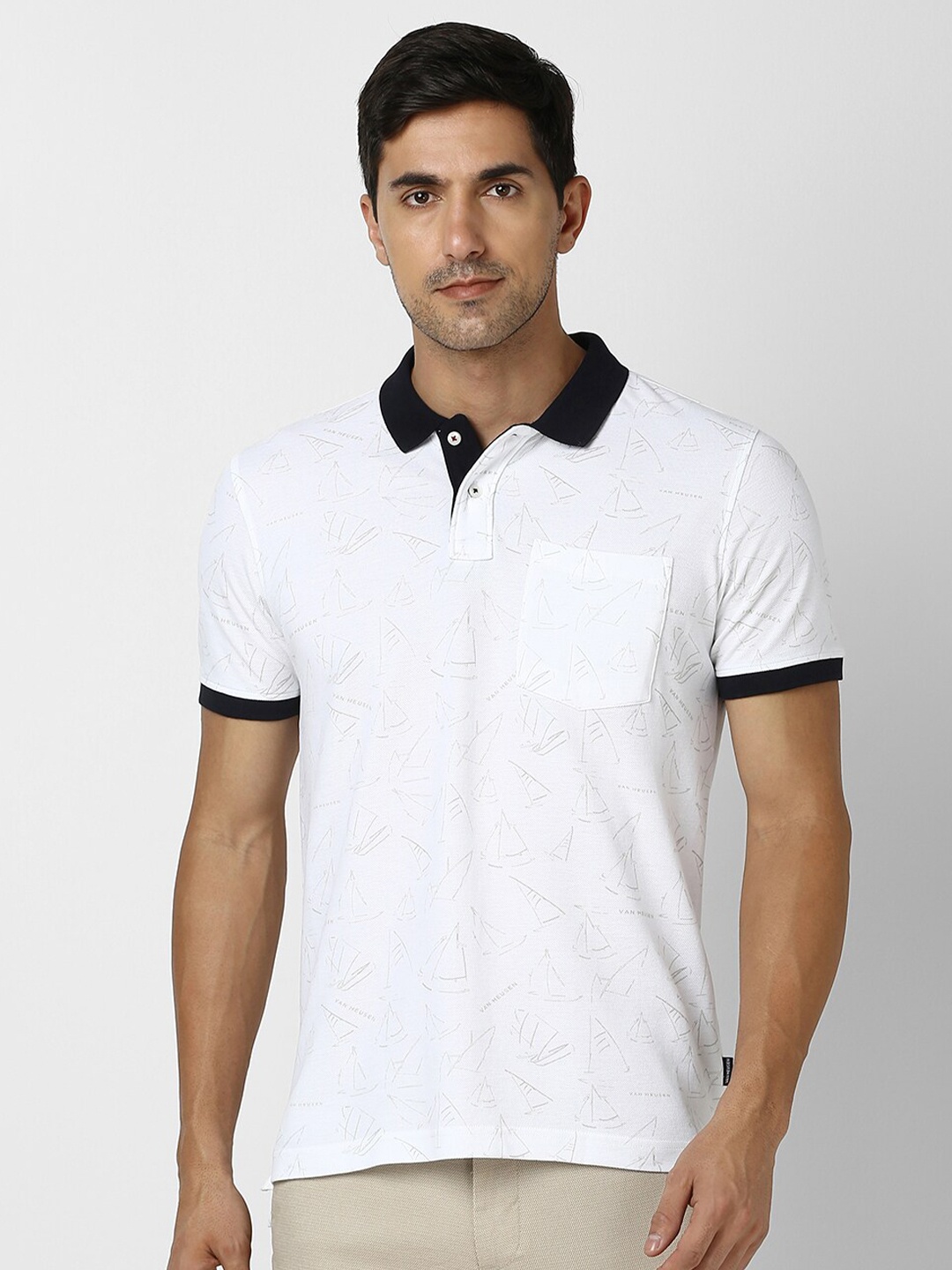 

Van Heusen Sport Conversational Printed Polo Collar Causal T-shirt, White