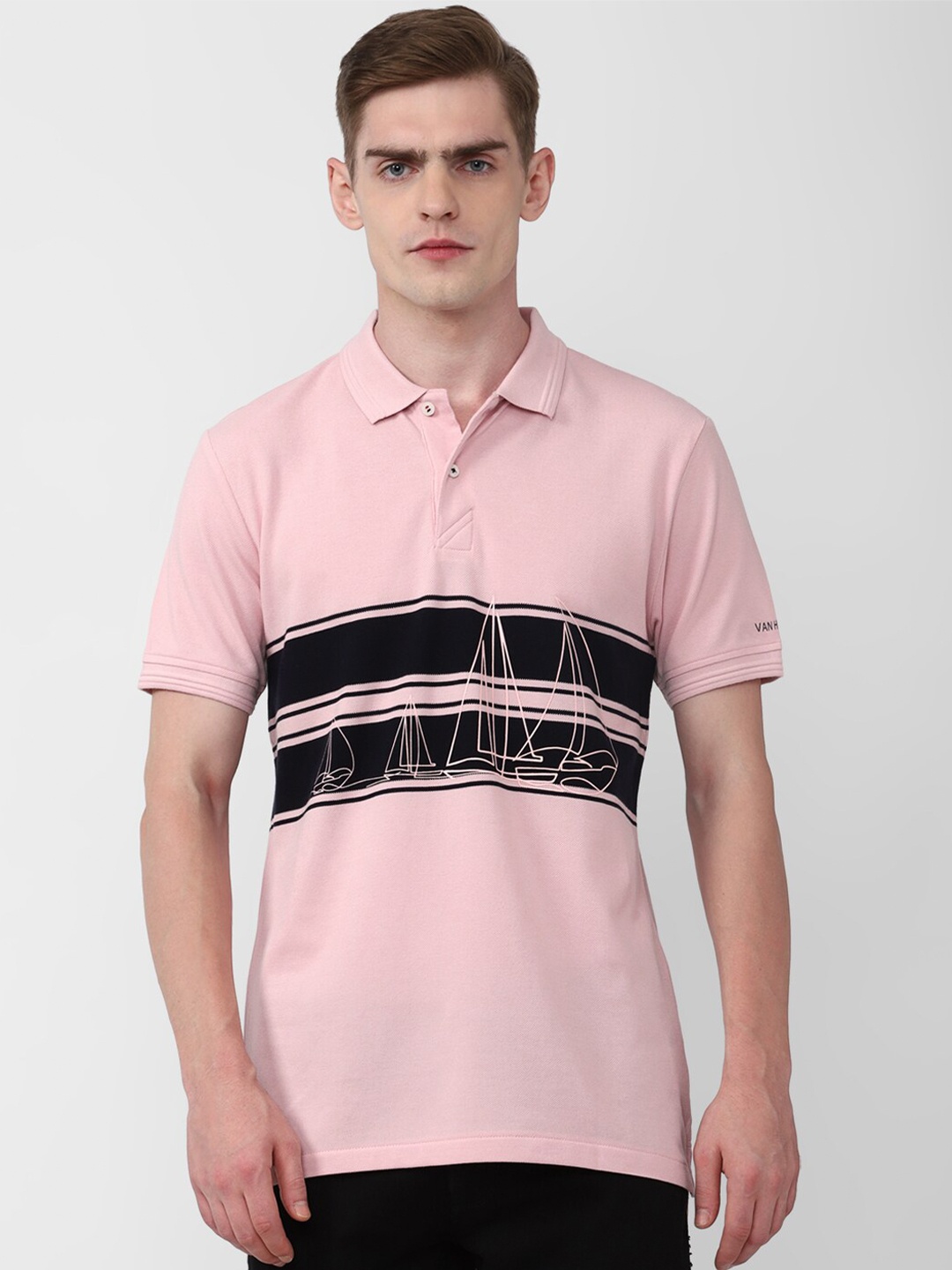 

Van Heusen Sport Striped Pure Cotton Polo Collar T-shirt, Pink