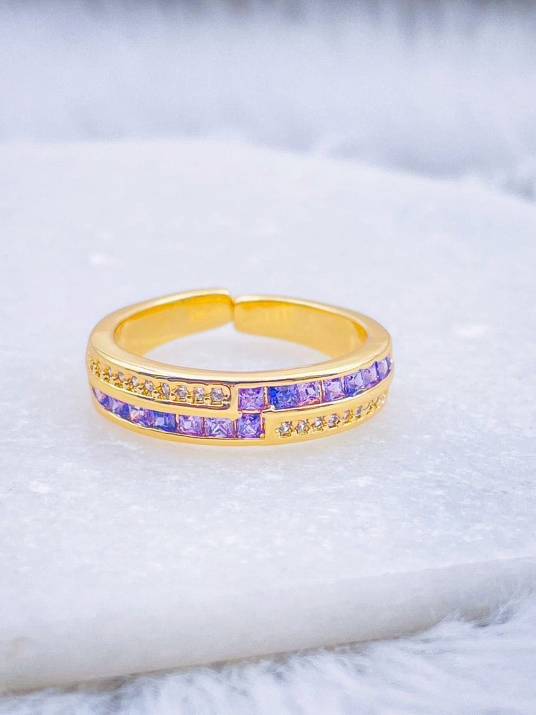 

ZIVOM Gold-Plated Zig Zag Cubic Zirconia Studded Finger Ring