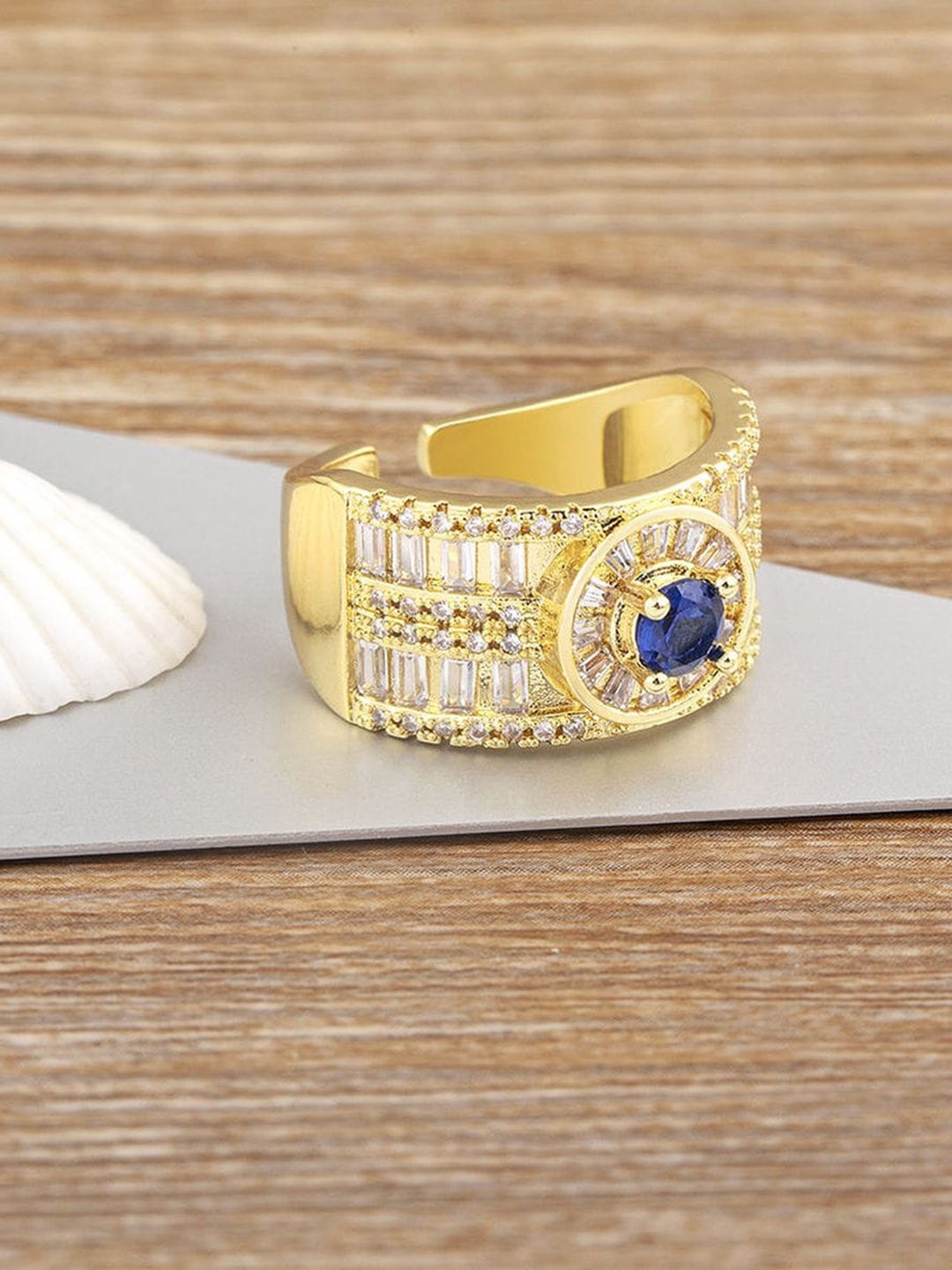 

ZIVOM 18K Gold Plated CZ-Studded Finger Ring