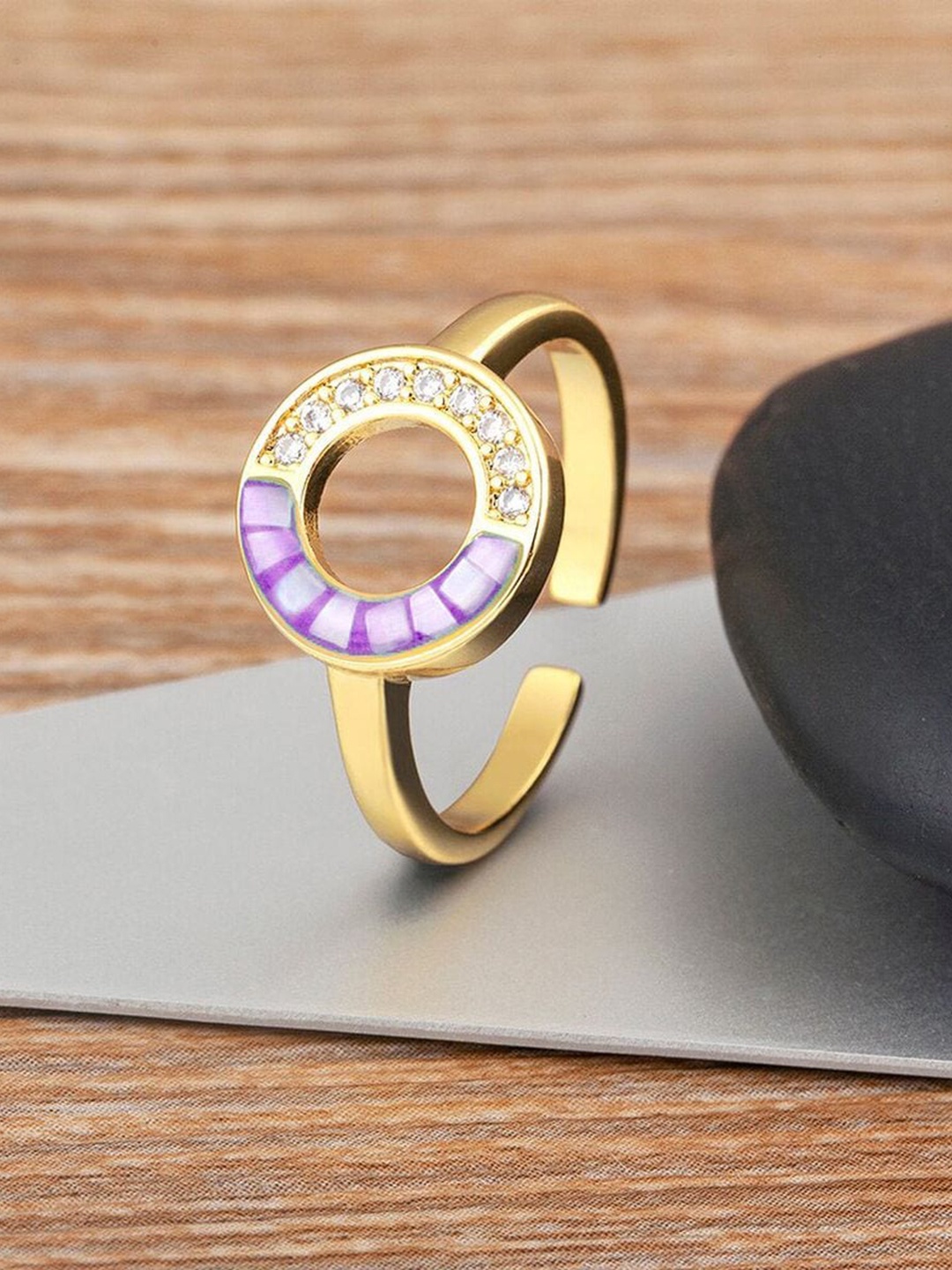 

ZIVOM 18K Gold-Plated Cubic Zirconia Studded Ring