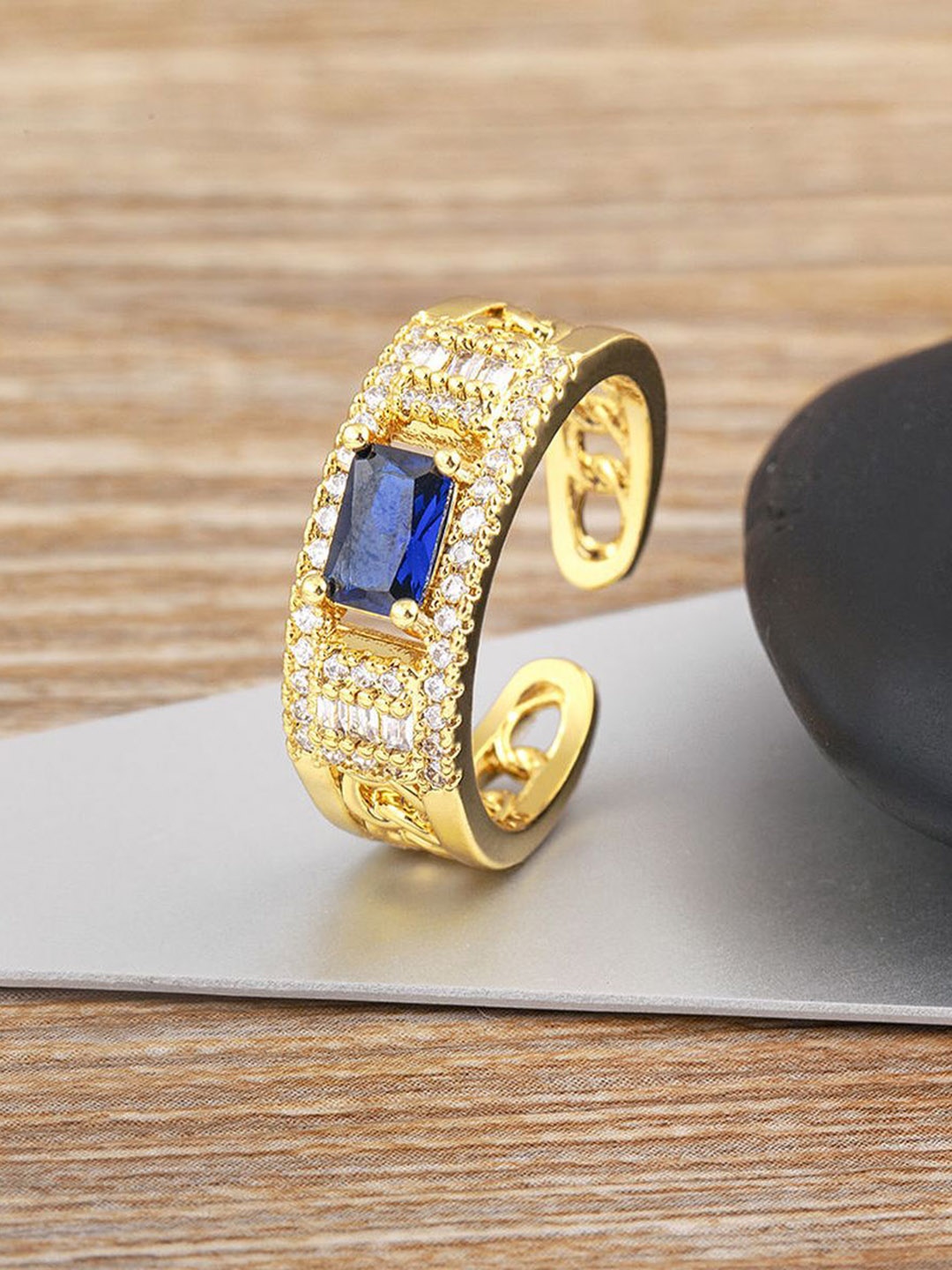

ZIVOM 18K Gold Plated Studded Finger Ring