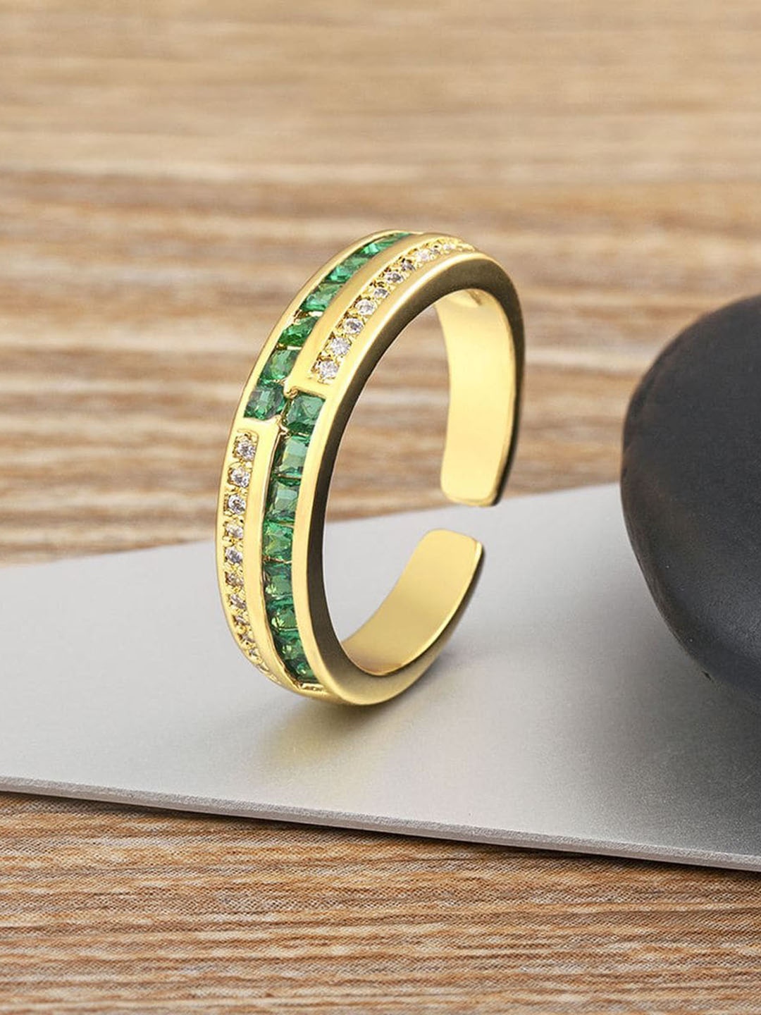 

ZIVOM 18K Gold-Plated Cubic Zirconia-Studded Open Back Ring