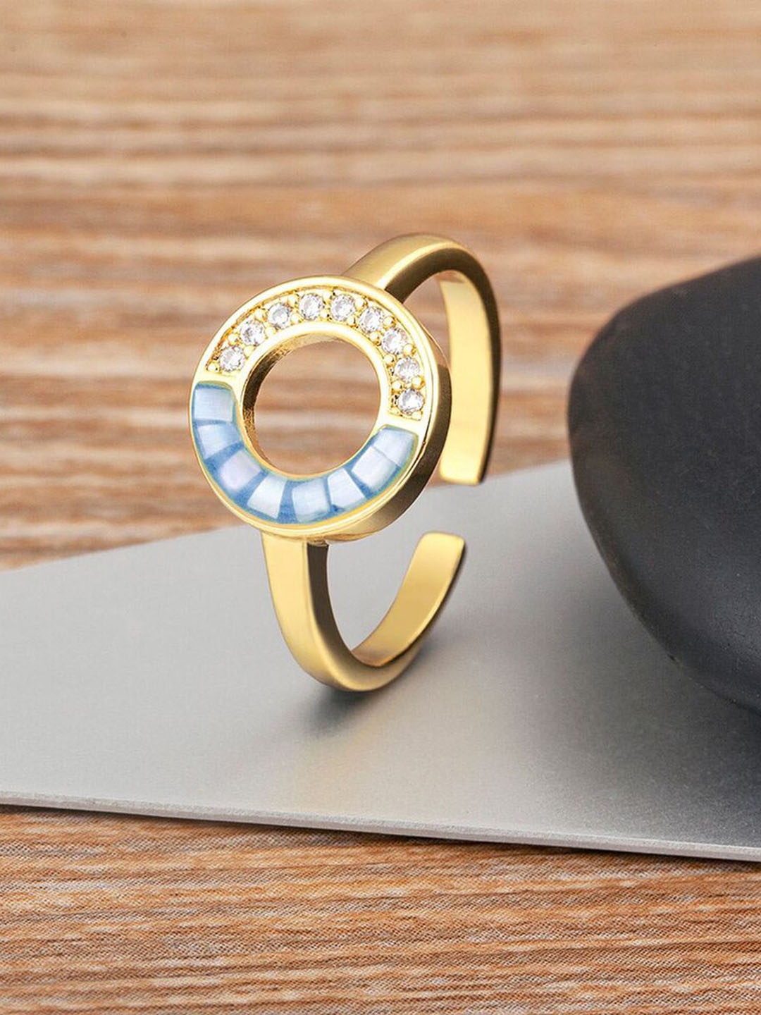 

ZIVOM 18K Gold-Plated Cubic Zirconia Studded Adjustable Ring, Blue