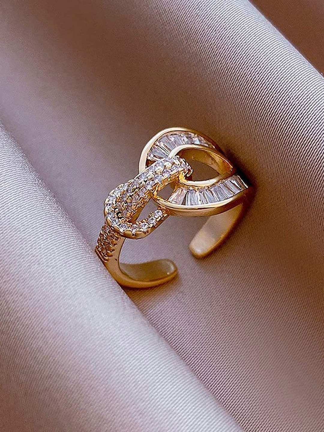 

ZIVOM Women 18K Gold-Plated Cubic Zirconia Studded Finger Ring