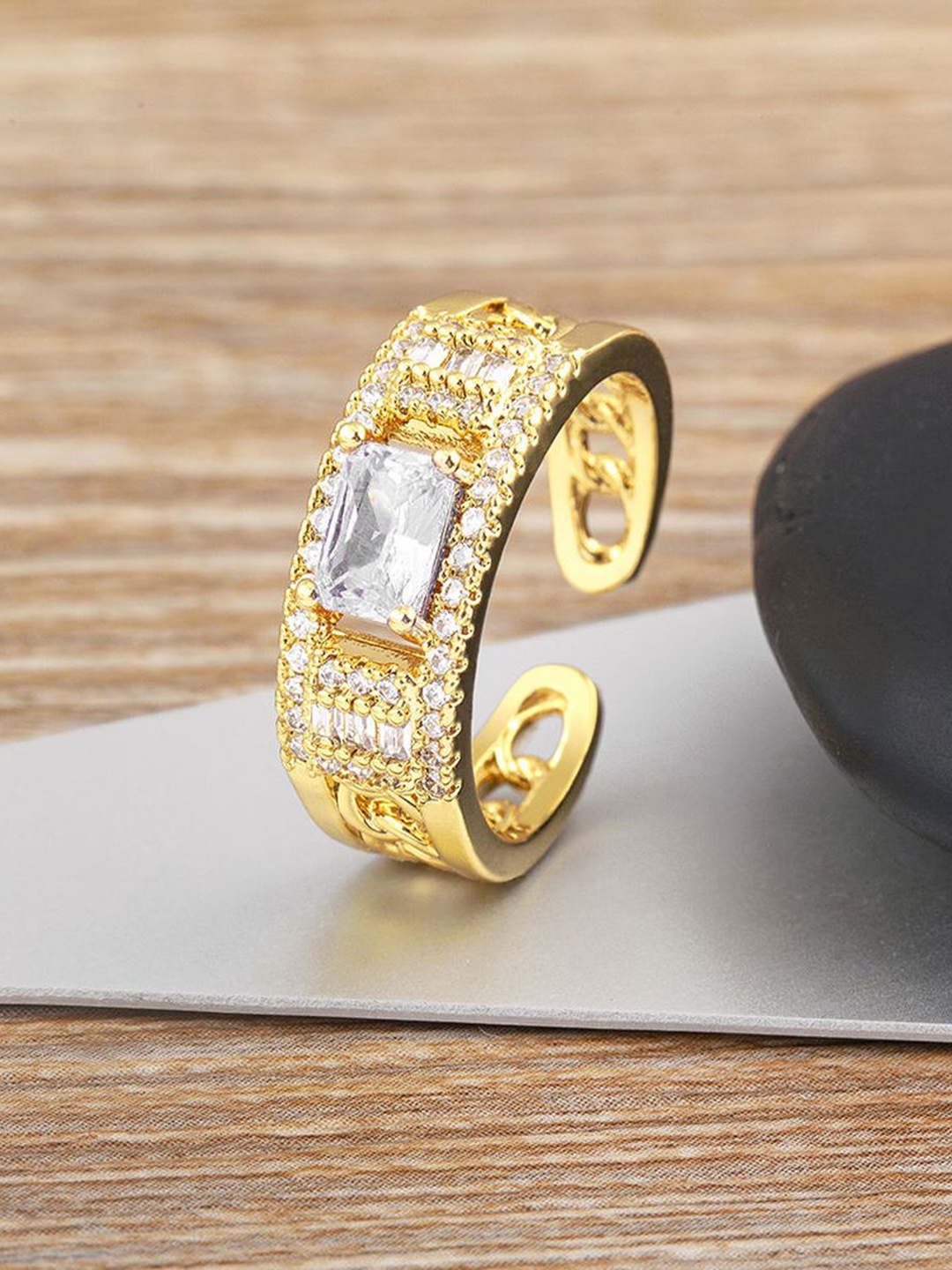 

ZIVOM 18K Gold-Plated Cubic Zirconia-Studded Adjustable Ring