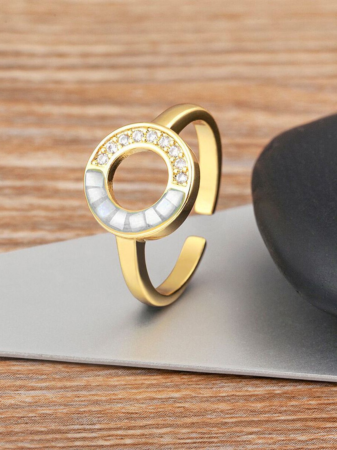 

ZIVOM 18K Gold-Plated Cubic Zirconia Studded Finger Ring