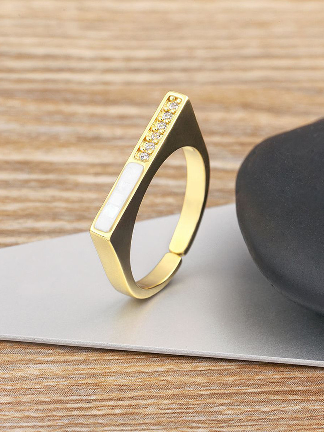 

ZIVOM Gold Plated CZ-Studded Finger Ring