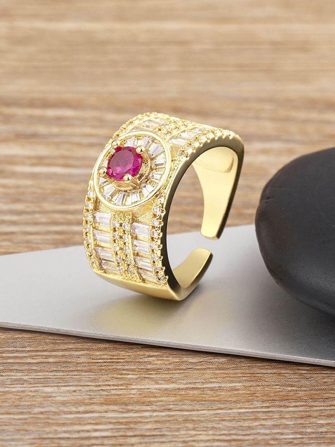 

ZIVOM 18K Gold Plated CZ Studded Finger Ring