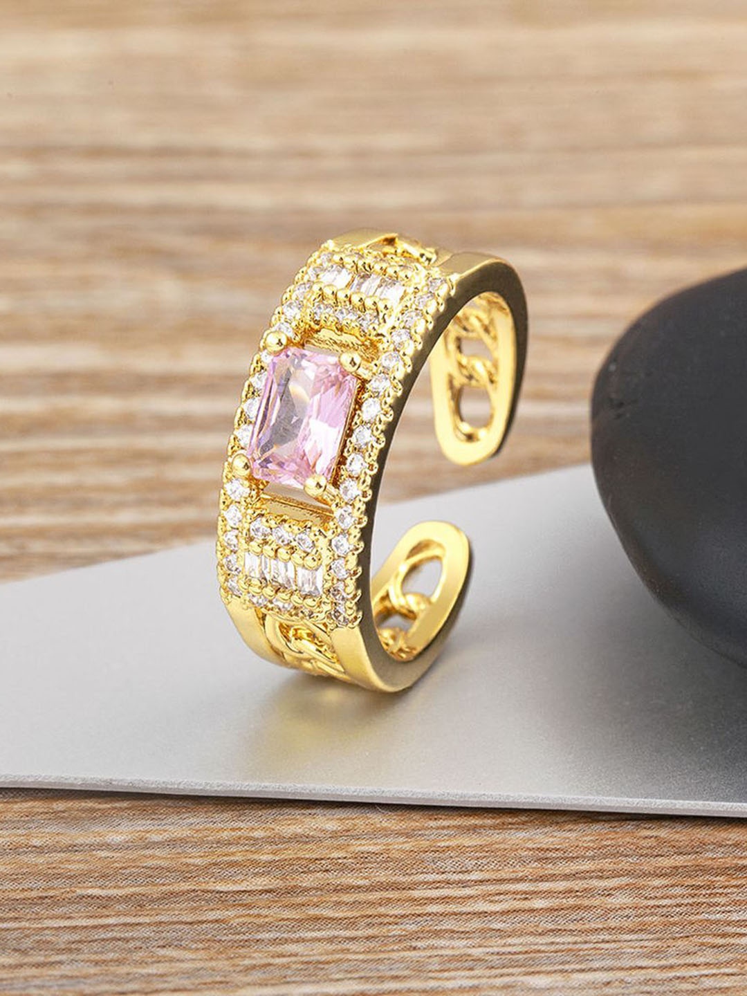 

ZIVOM 18K Gold Plated Studded Finger Ring