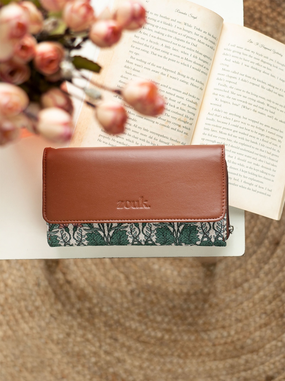 

ZOUK Floral Printed Zip Around Wallet, Brown