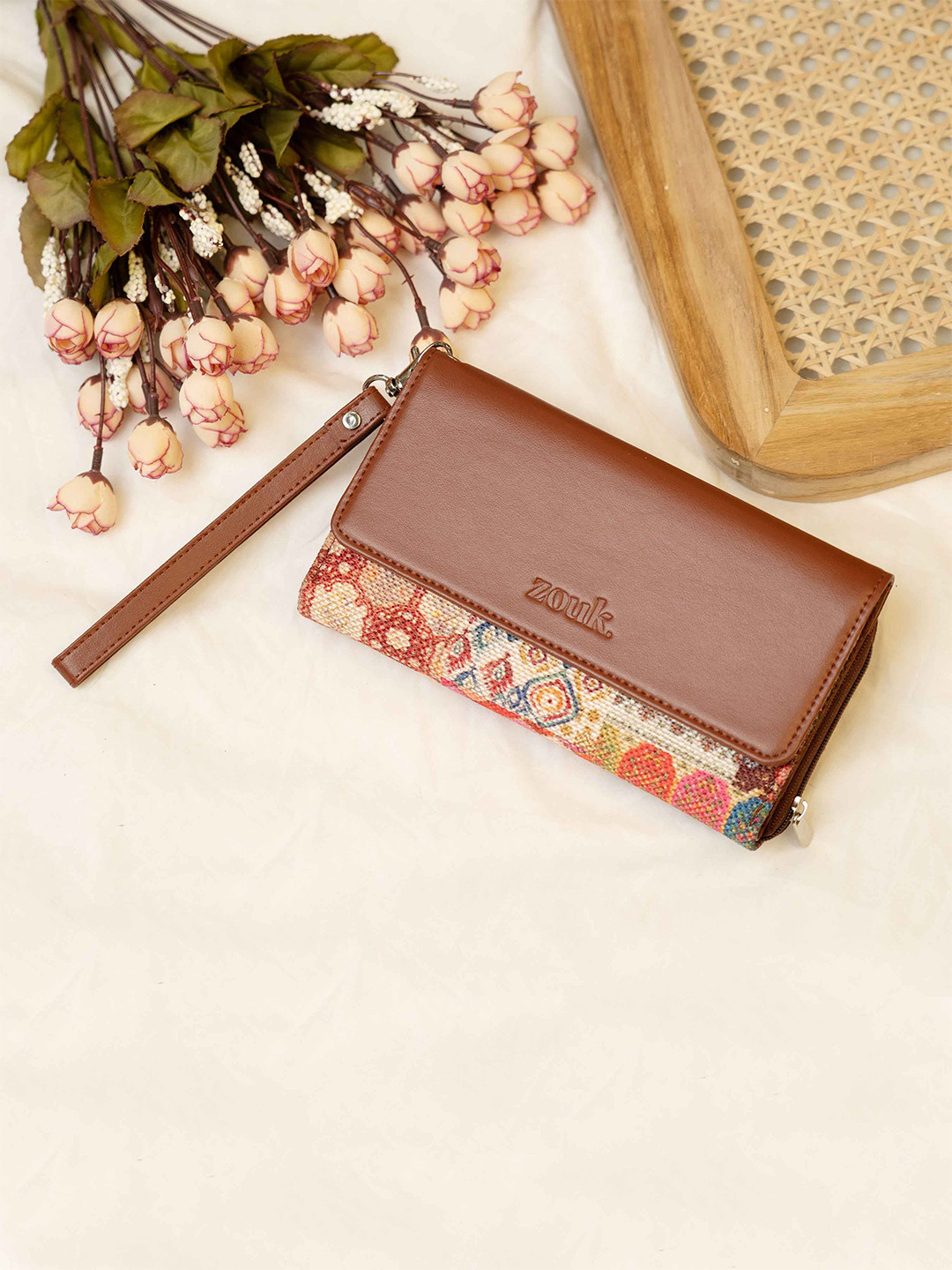 

ZOUK Women Abstract Printed Three Fold Wallet, Brown