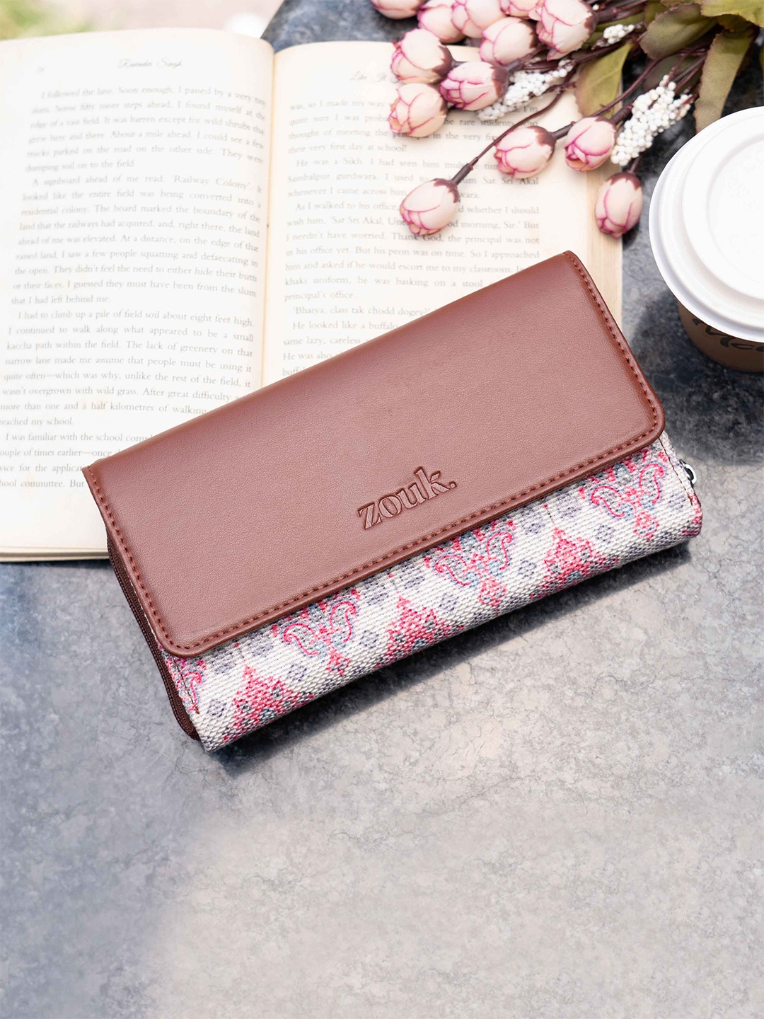 

ZOUK Ethnic Motifs Printed Wrist Loop Three Fold Wallet, Brown