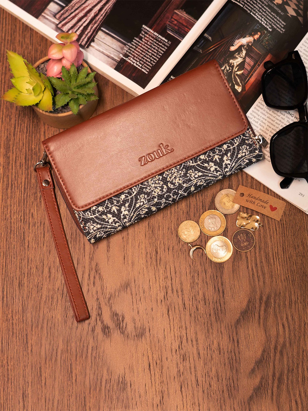 

ZOUK Women Ethnic Motifs Printed Water Resistant Zip Around Wallet, Black