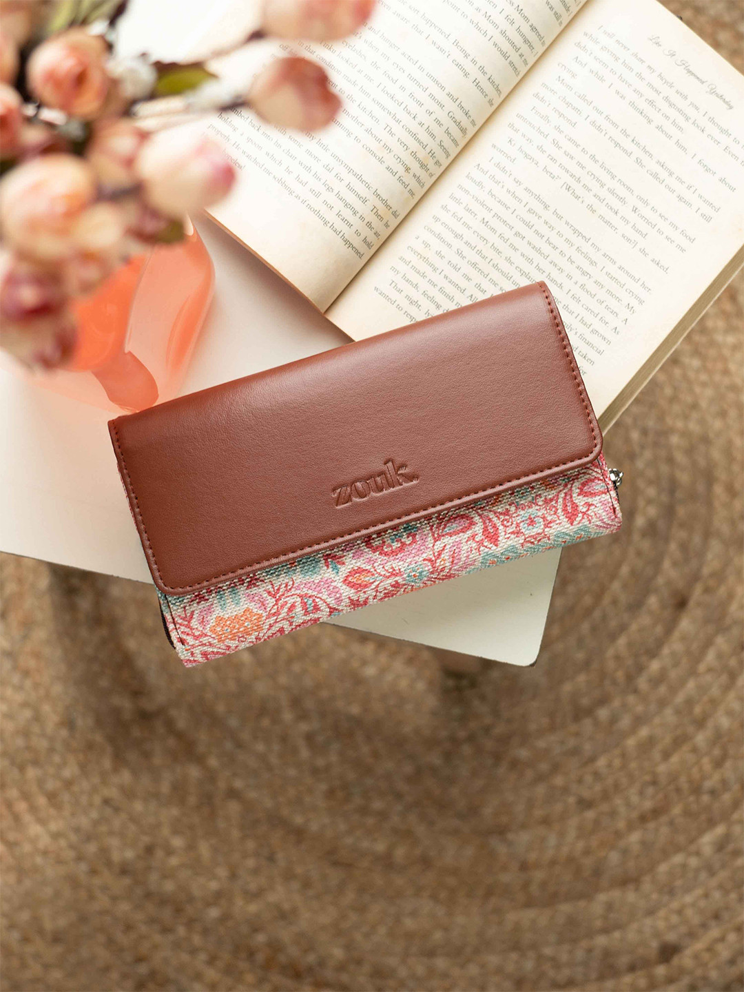 

ZOUK Women Floral Printed Water Resistant Zip Around Wallet, Off white