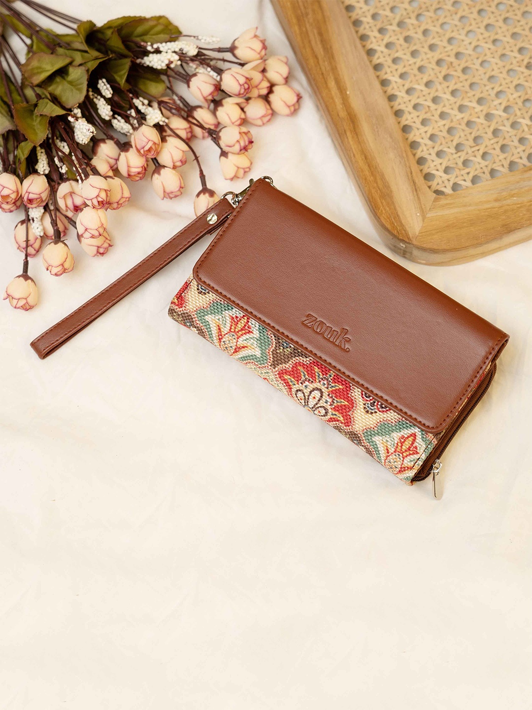 

ZOUK Ethnic Motifs Printed Water Resistant Zip Around Wallet, Brown