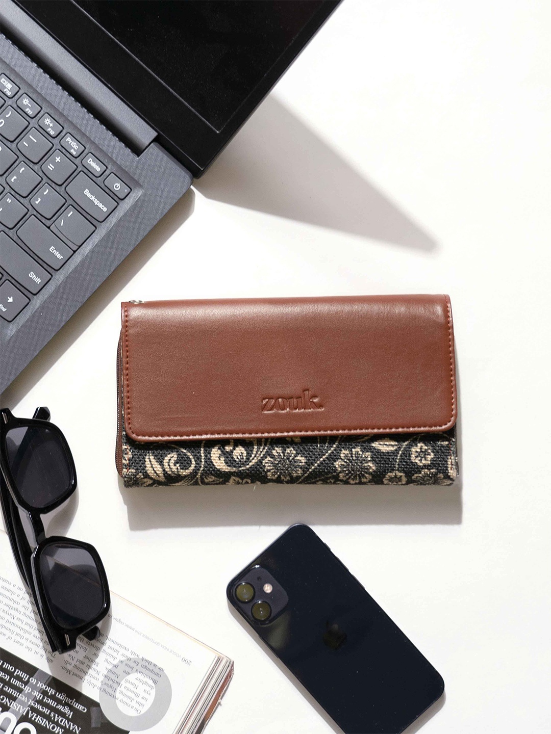 

ZOUK Ethnic motifs Printed Water Resistant Zip Around Wallet, Black