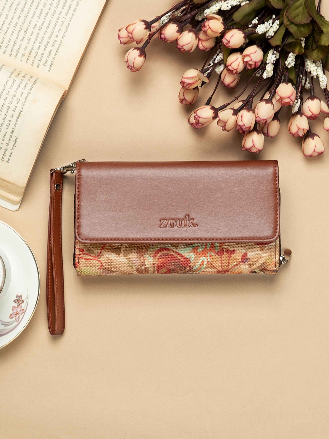 

ZOUK Women Abstract Printed Water Resistant Zip Around Wallet, Brown