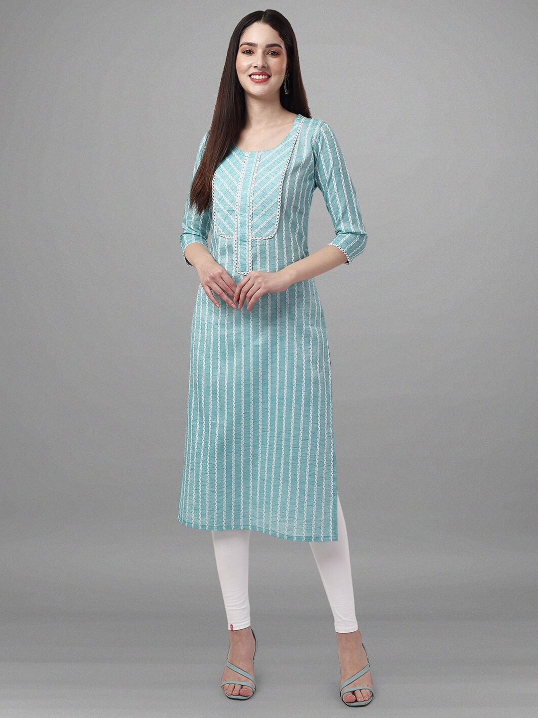 

BAPS Woven Design Round Neck Pure Cotton Kurta, Blue