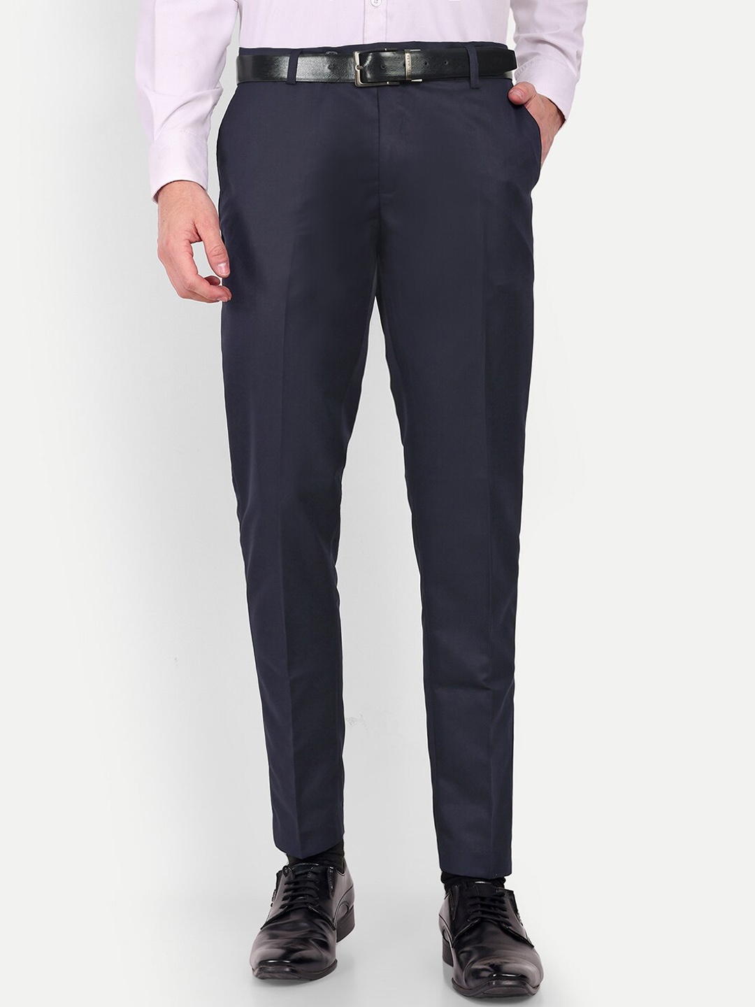 

Vandnam Fabrics Men Smart Slim Fit Formal Trousers, Blue