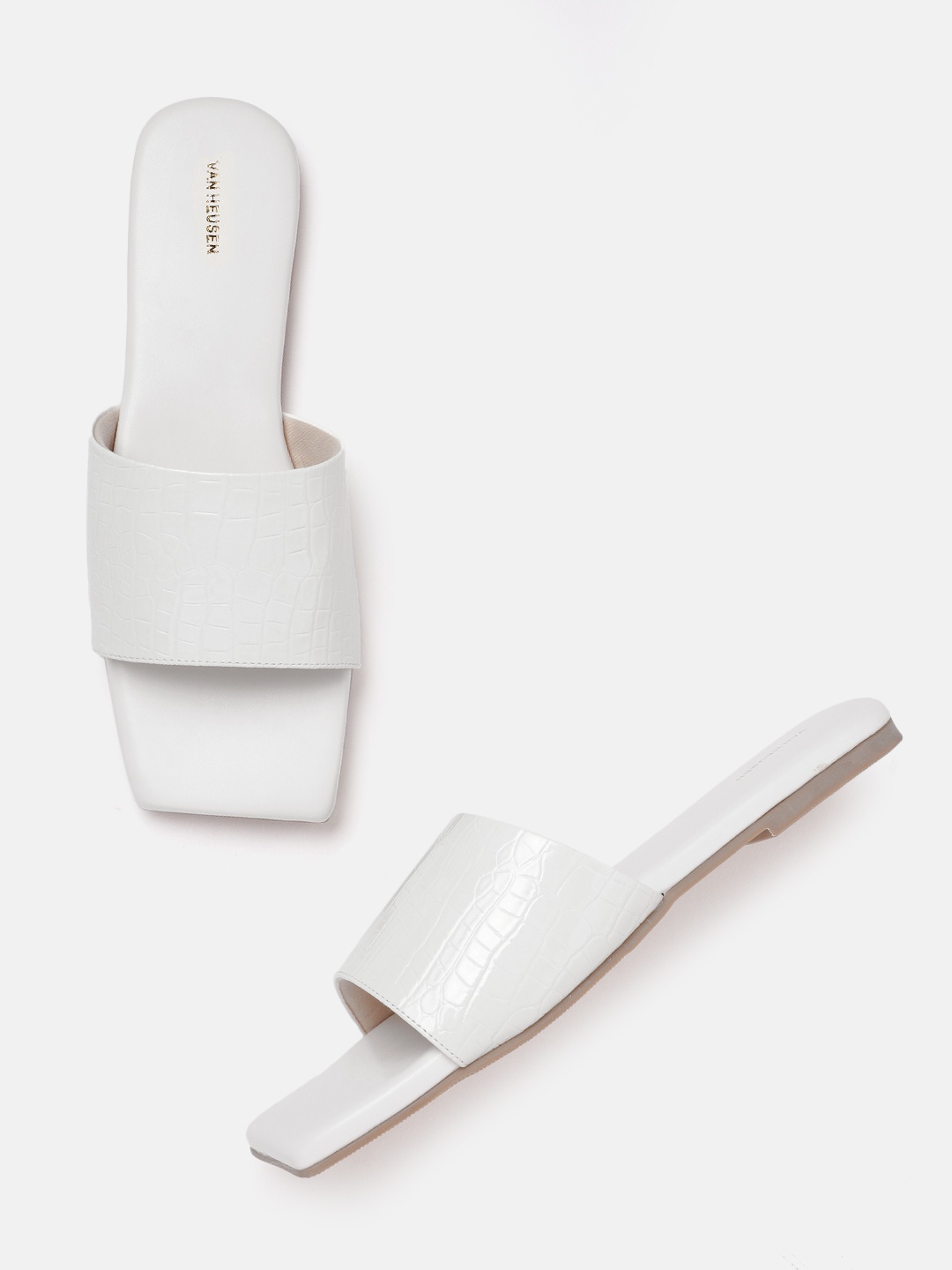 

Van Heusen Woman Croc Textured Open Toe Flats, White