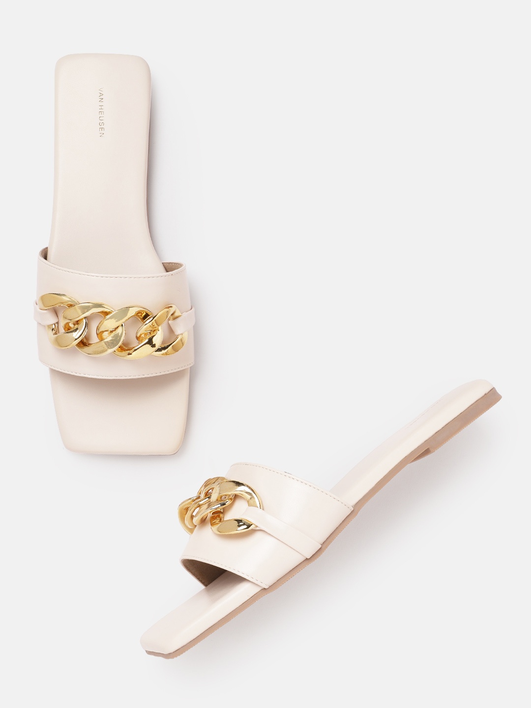 

Van Heusen Woman Chain Embellished Open Toe Flats, Cream