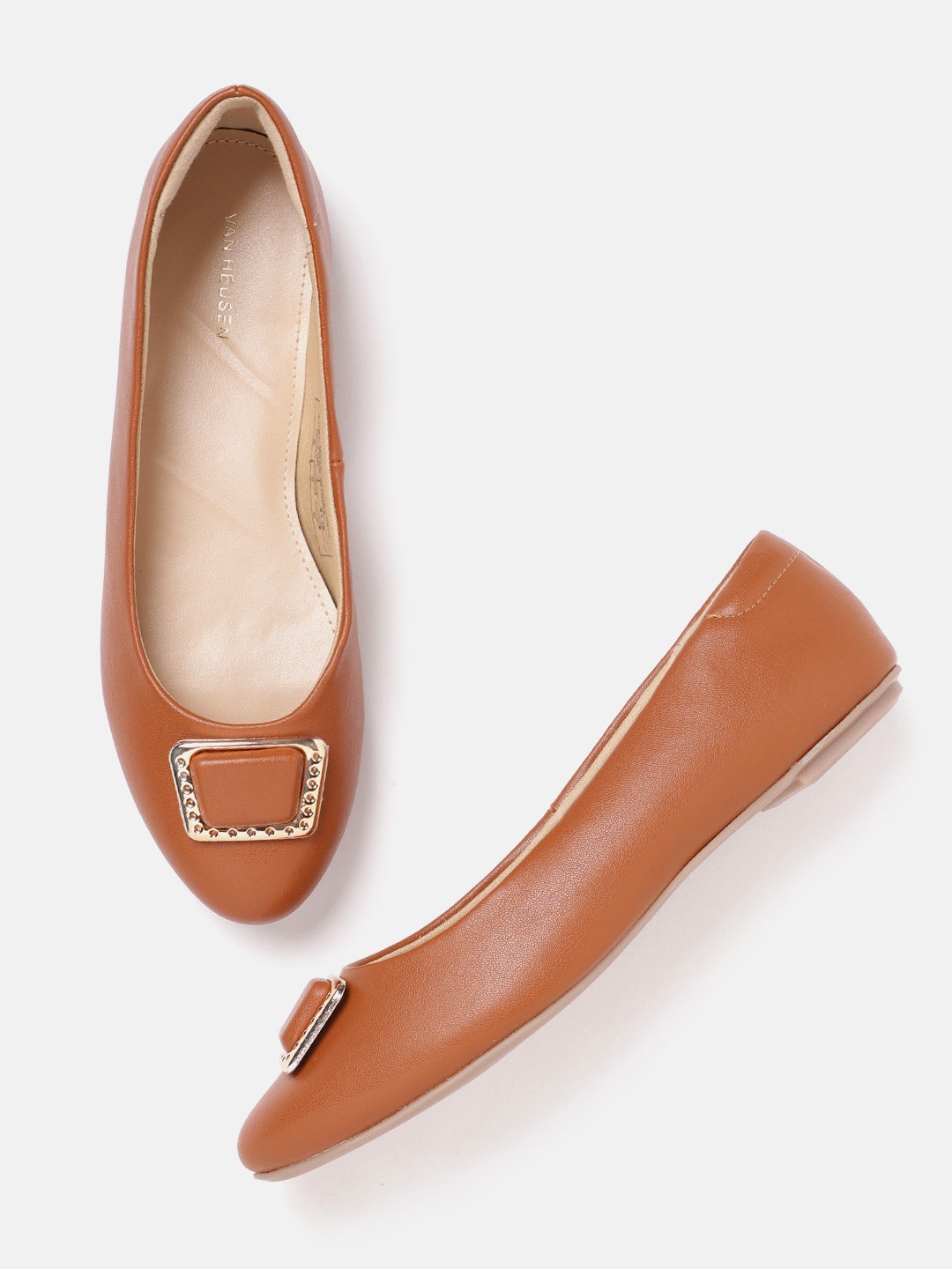 

Van Heusen Woman Round Toe Embellished Ballerinas, Tan