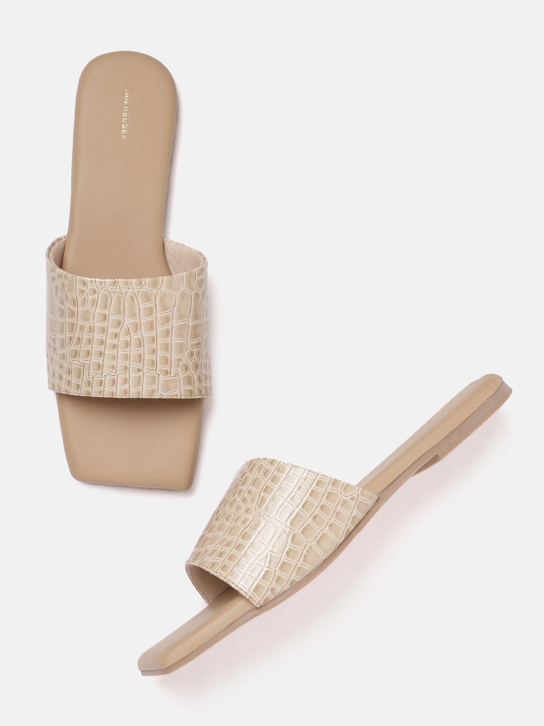 

Van Heusen Woman Textured Open Toe Flats, Beige