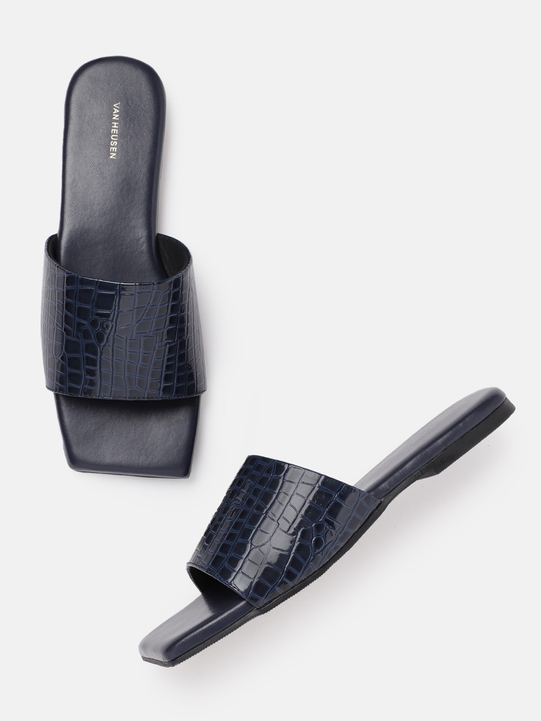 

Van Heusen Woman Textured Open Toe Flats, Navy blue