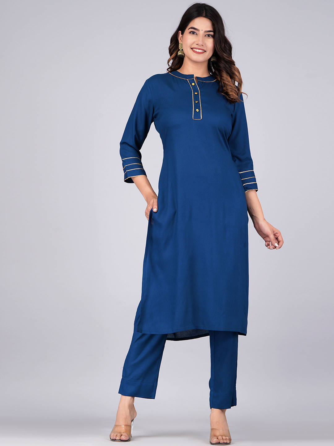 

JAIPURI COLLECTION Regular Gotta Patti Kurta With Trousers, Teal