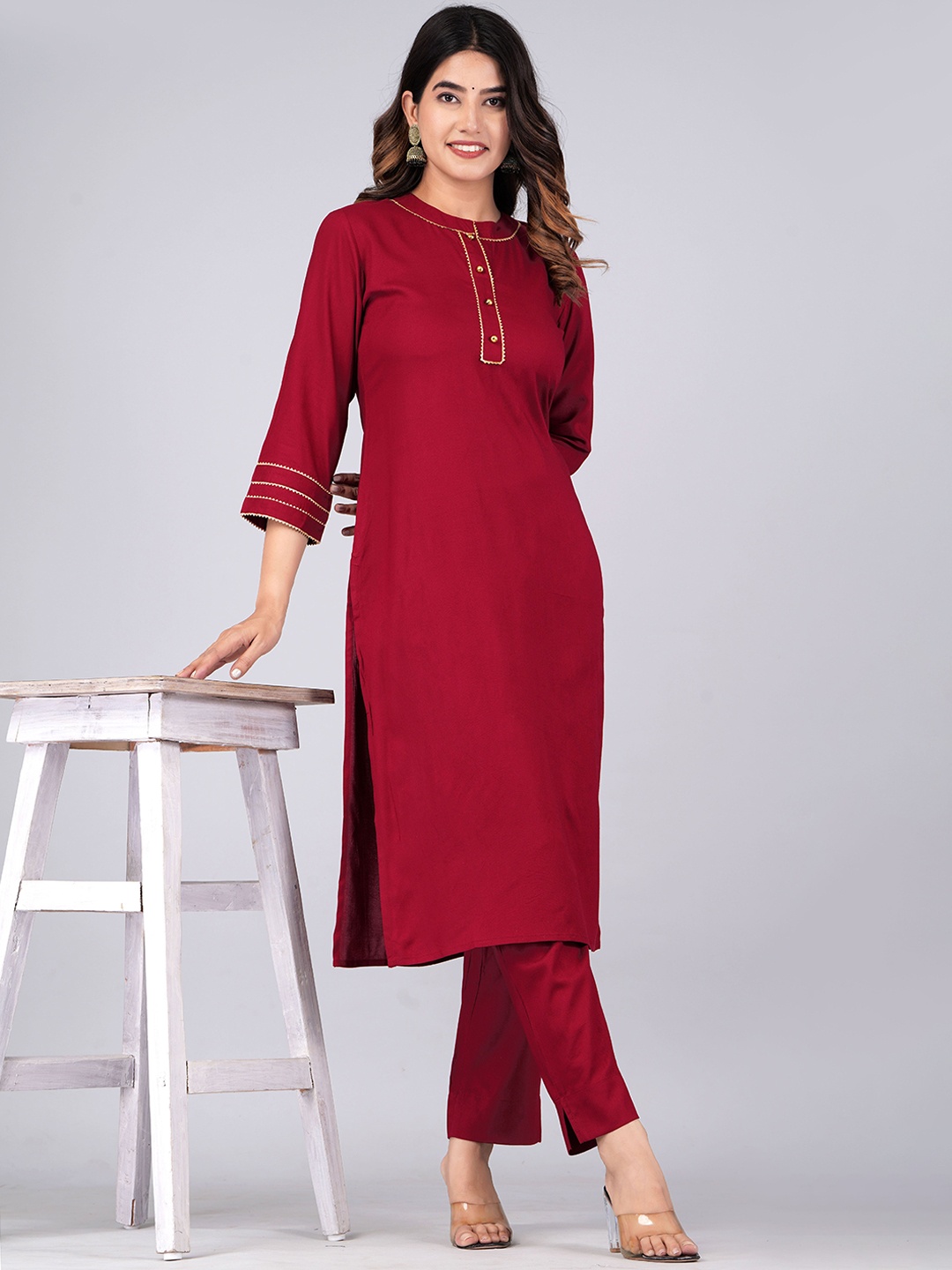 

JAIPURI COLLECTION Regular Gotta Patti Kurta With Trousers, Maroon