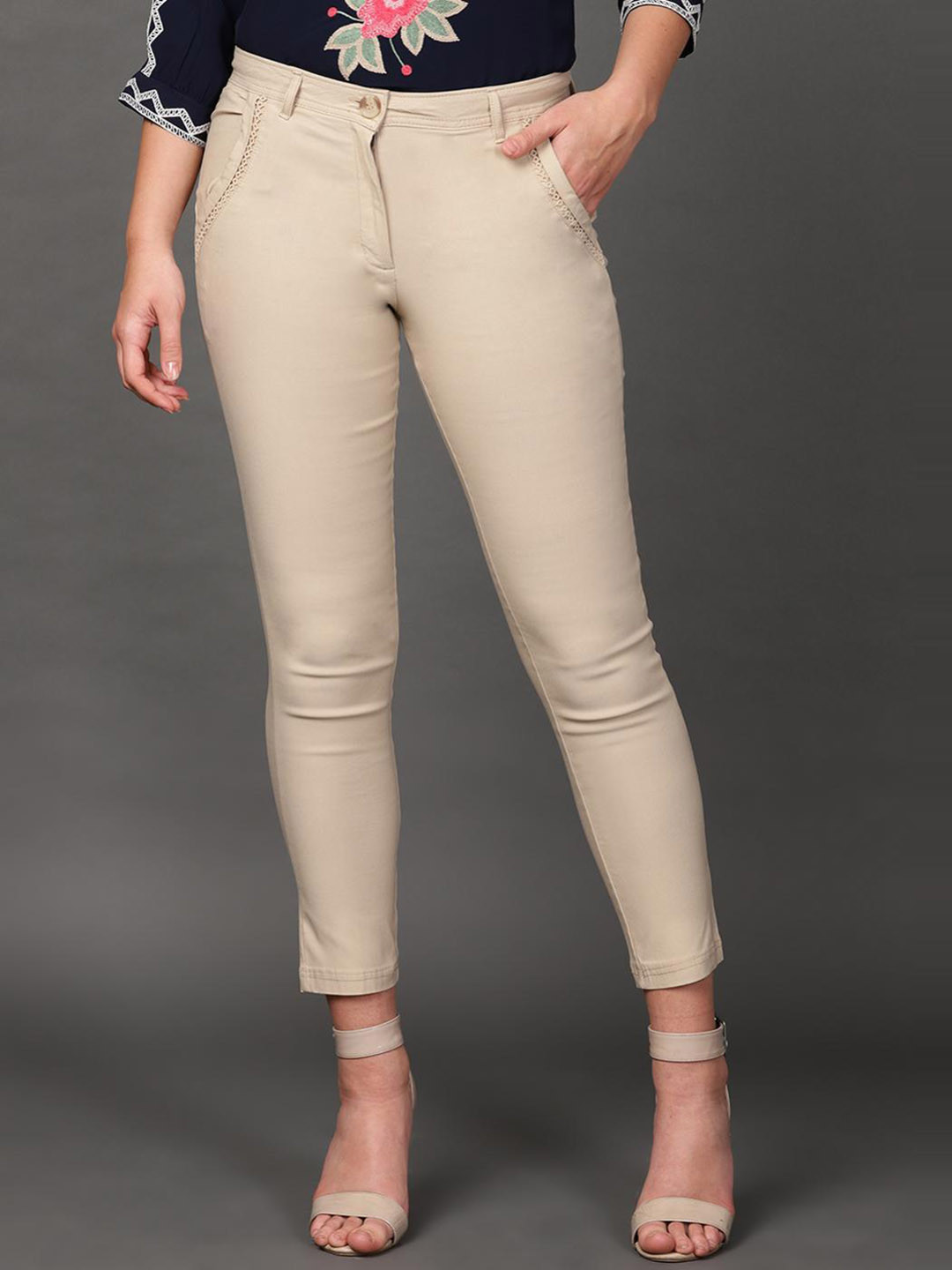 

Lakshita Women Smart Skinny Fit Easy Wash Trousers, Beige