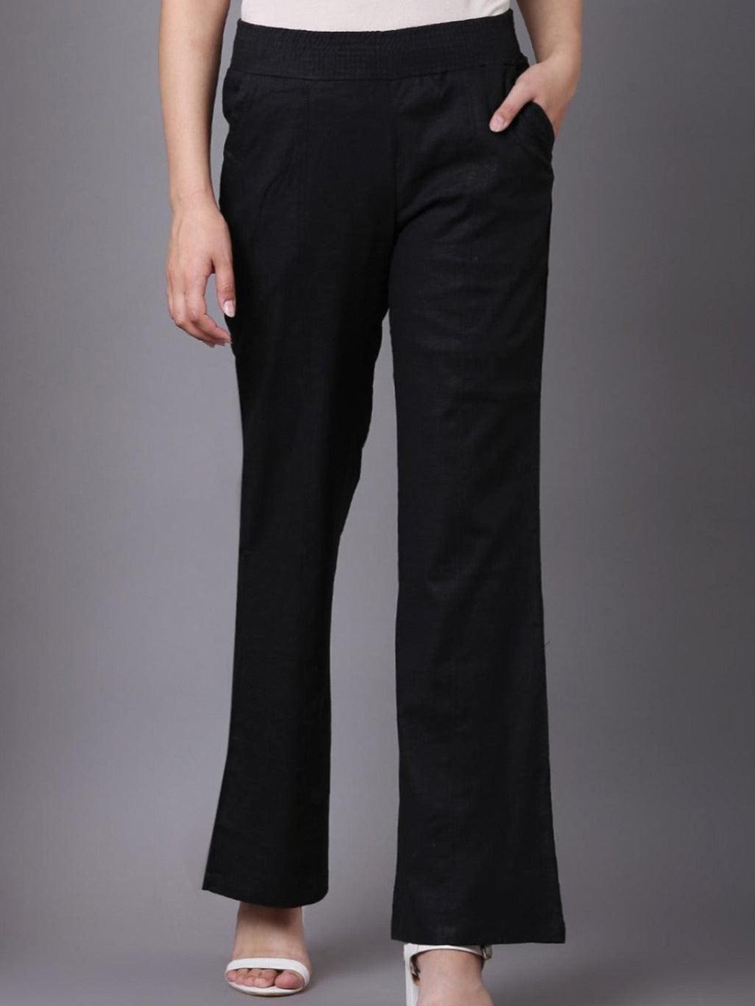 

Lakshita Women Smart Skinny Fit Bootcut Trousers, Black