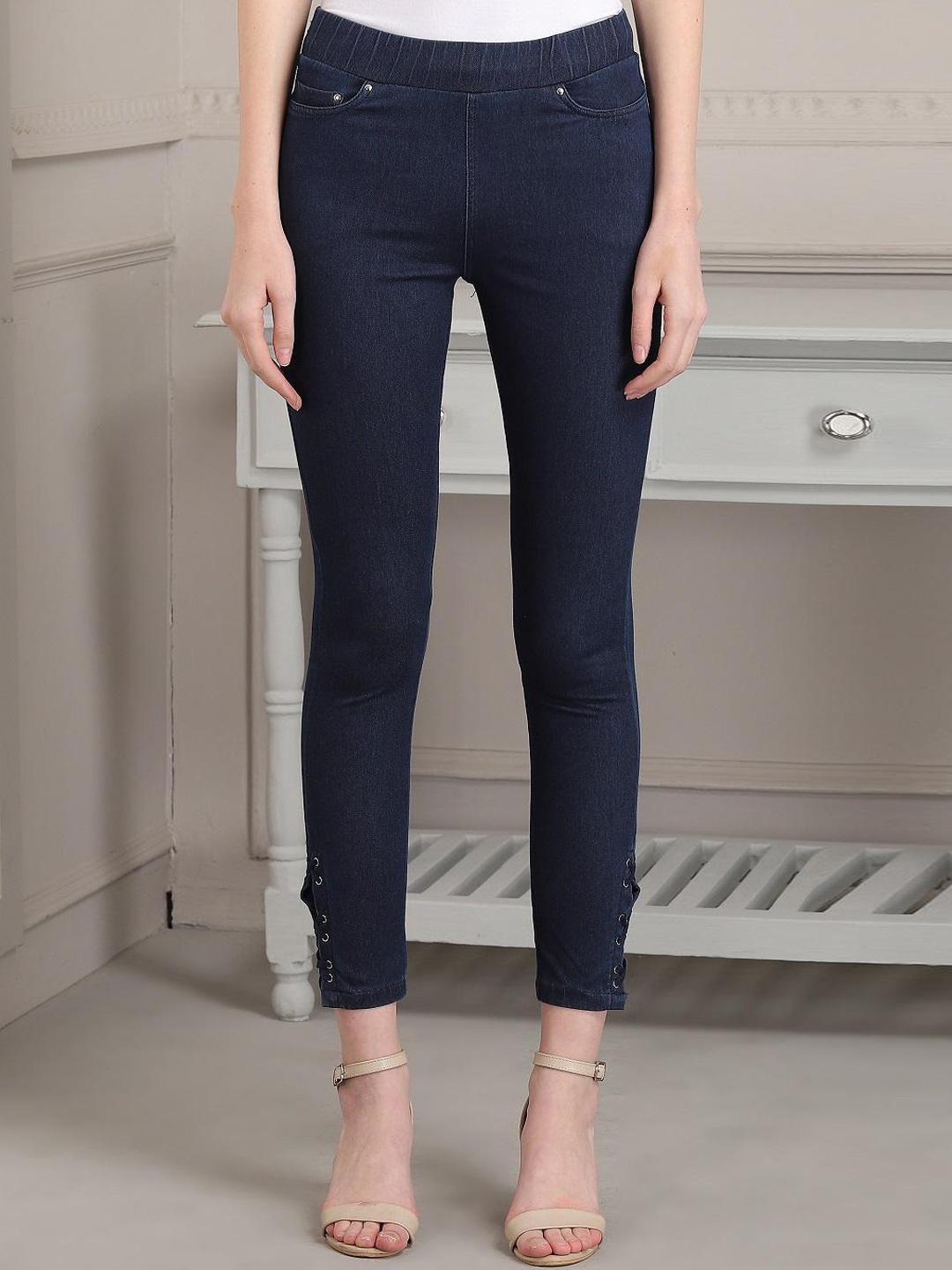 

Lakshita Women Smart Straight Fit Cotton Trousers, Blue