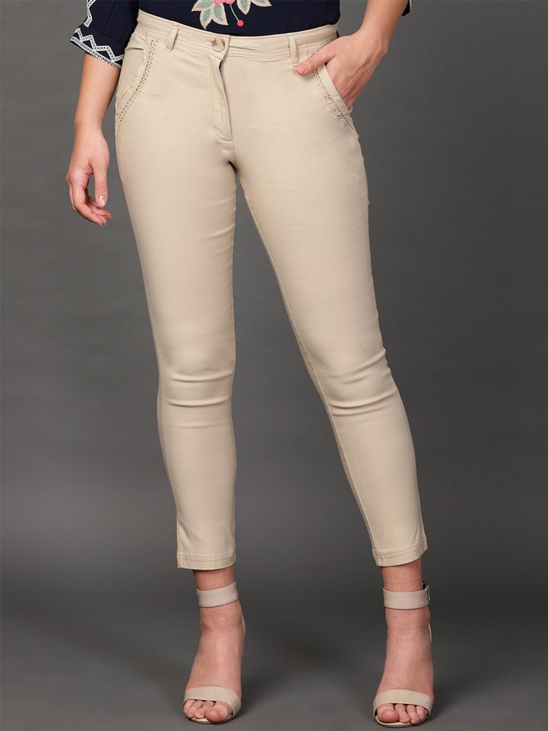 

Lakshita Women Smart Skinny Fit Easy Wash Trousers, Beige