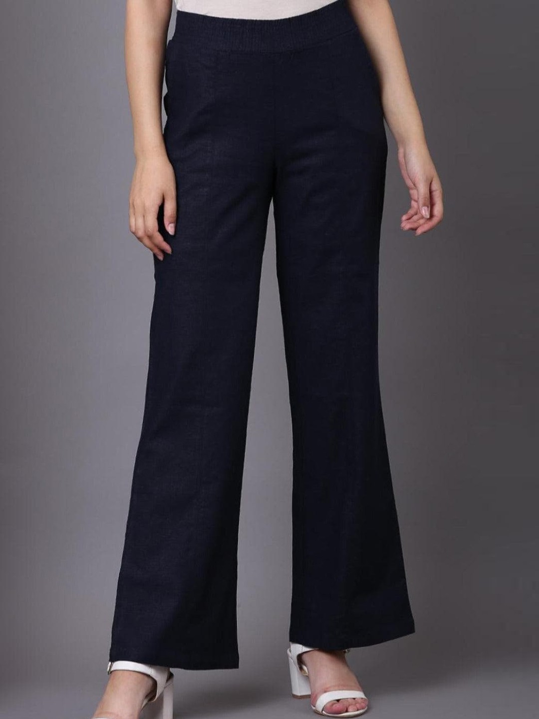 

Lakshita Women Mid-Rise Smart Fit Easy Wash Bootcut Trousers, Navy blue