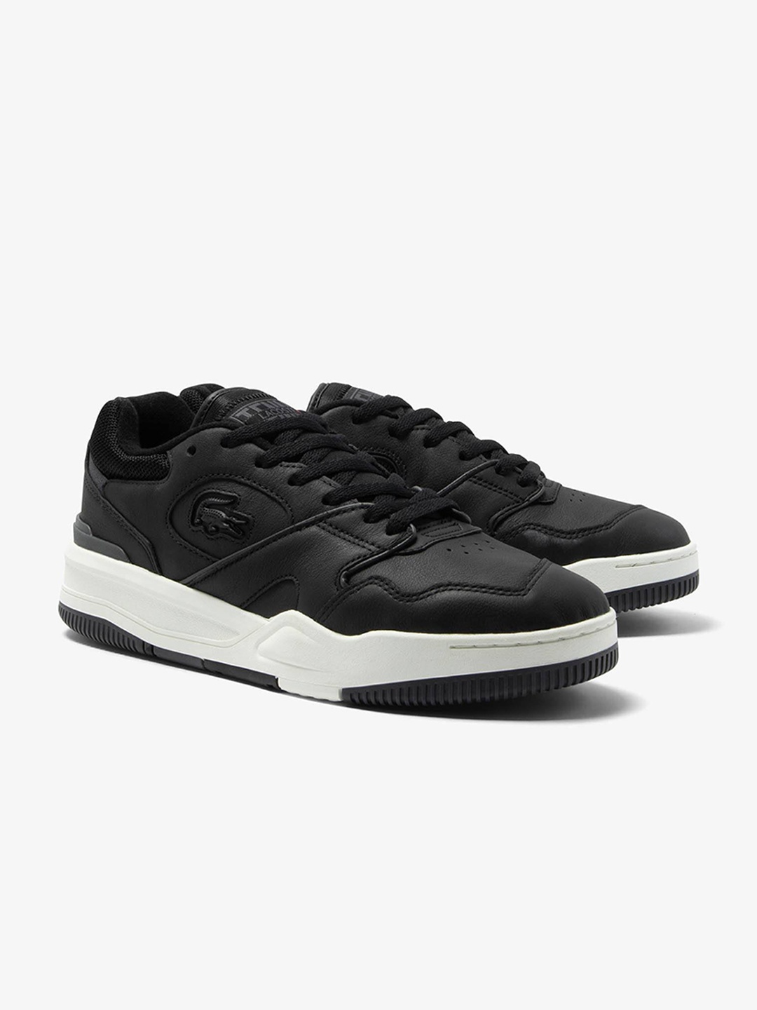 

Lacoste Men Perforations Custom Orthotics Insole Leather Contrast Sole Sneakers, Black